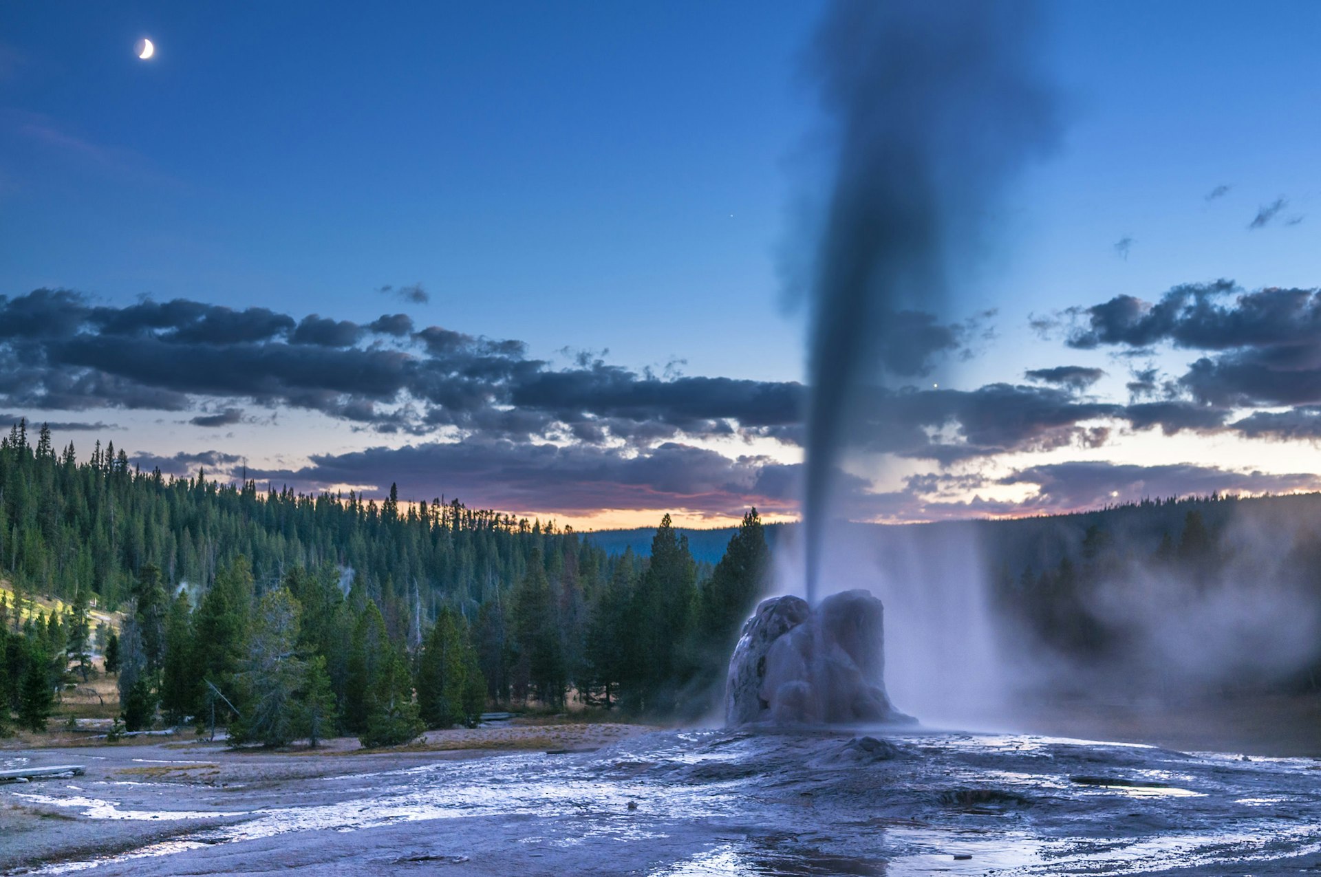 Spectacular Lone Star Geyser during Eruption - Yellowstone