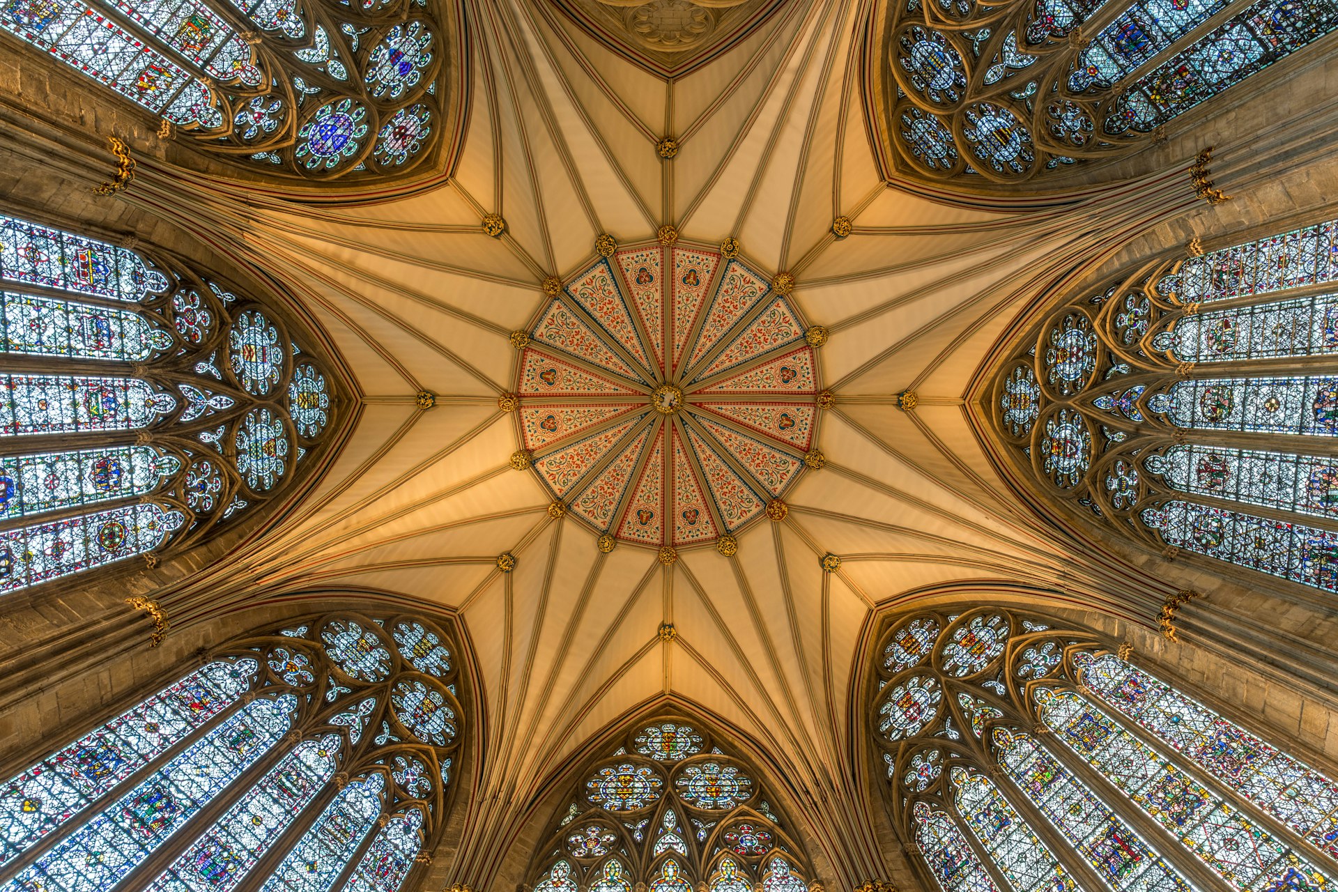 View of interior ceiling in the Chapter House within York Minster, on 22nd November 2015.