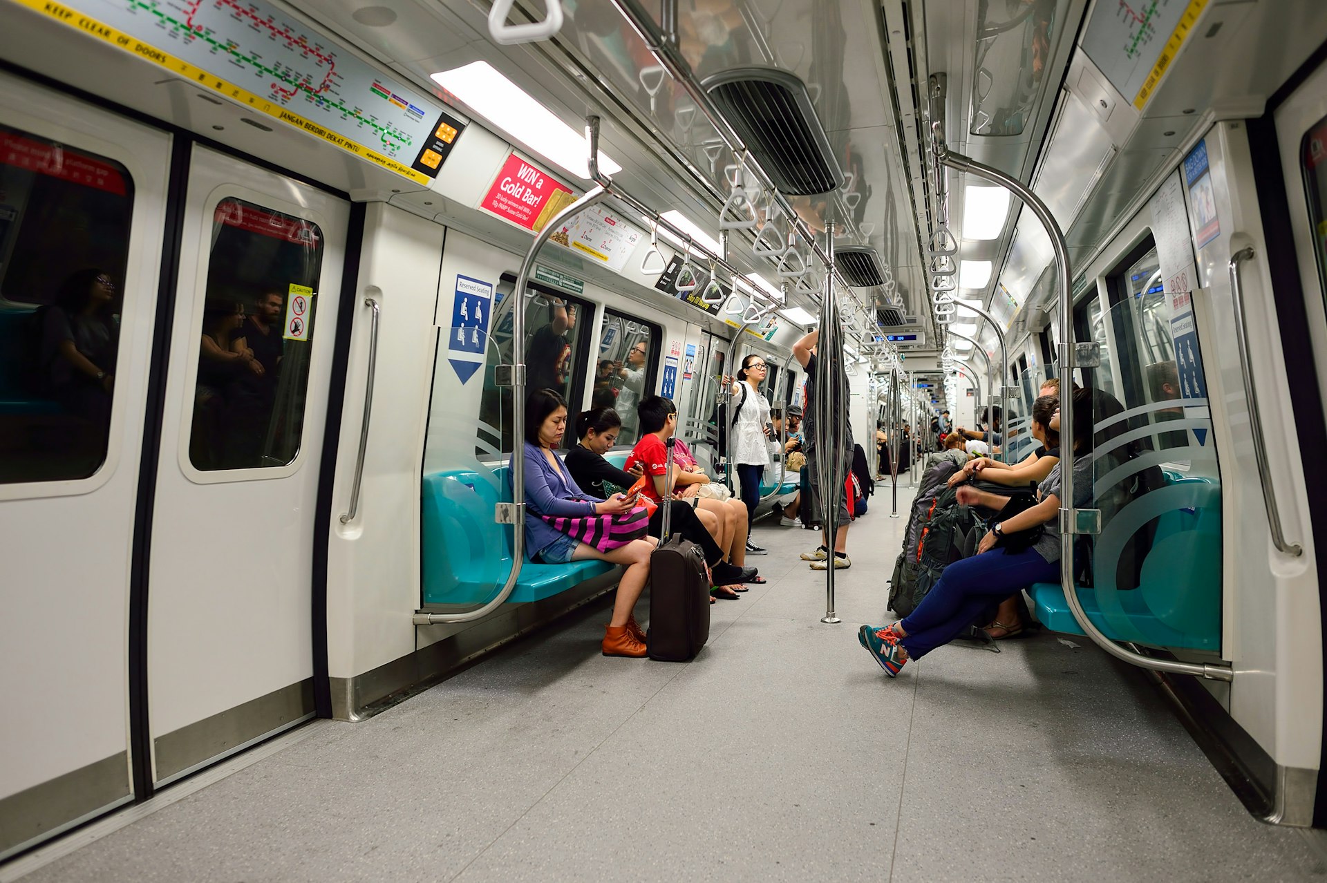 Interior of a The Mass Rapid Transit, or MRT carriage in Singapore