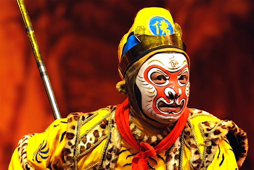 A Chinese opera performer dressed as the Monkey King