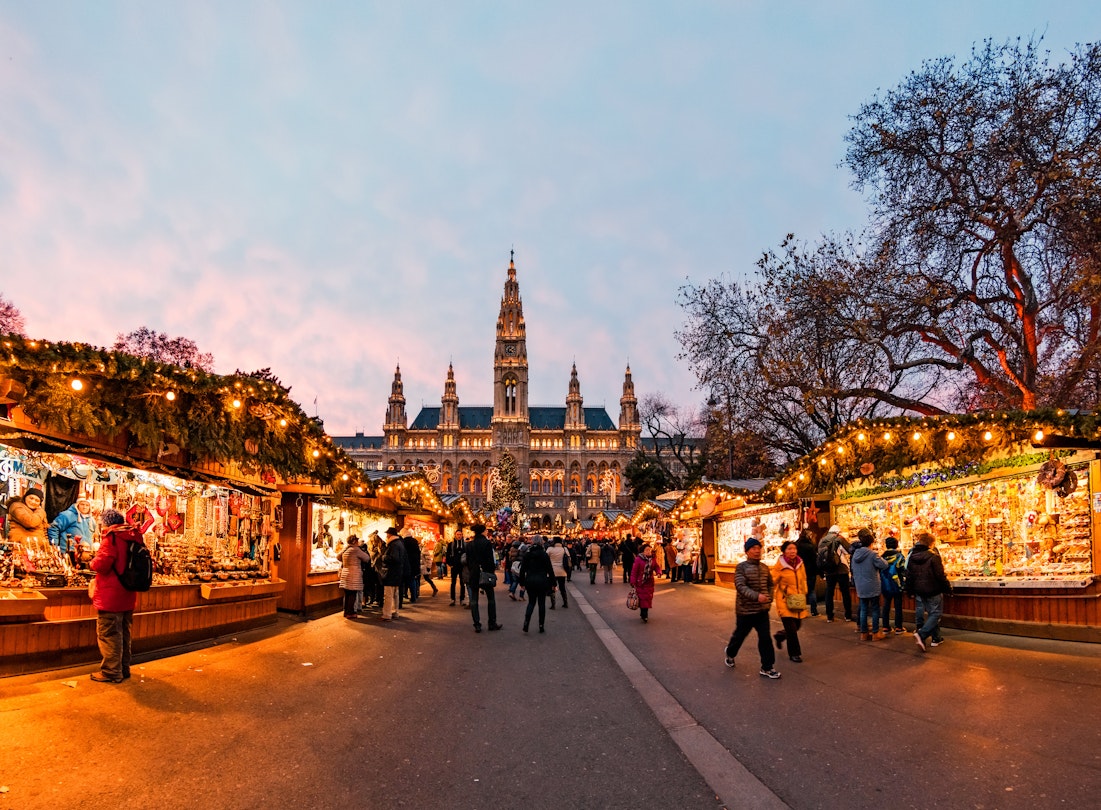 VIENNA, AUSTRIA - NOVEMBER 30, 2016: Annual christmas market at the City Hall (Rathaus) in downtown of austrian capital city.