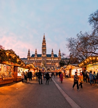 VIENNA, AUSTRIA - NOVEMBER 30, 2016: Annual christmas market at the City Hall (Rathaus) in downtown of austrian capital city.