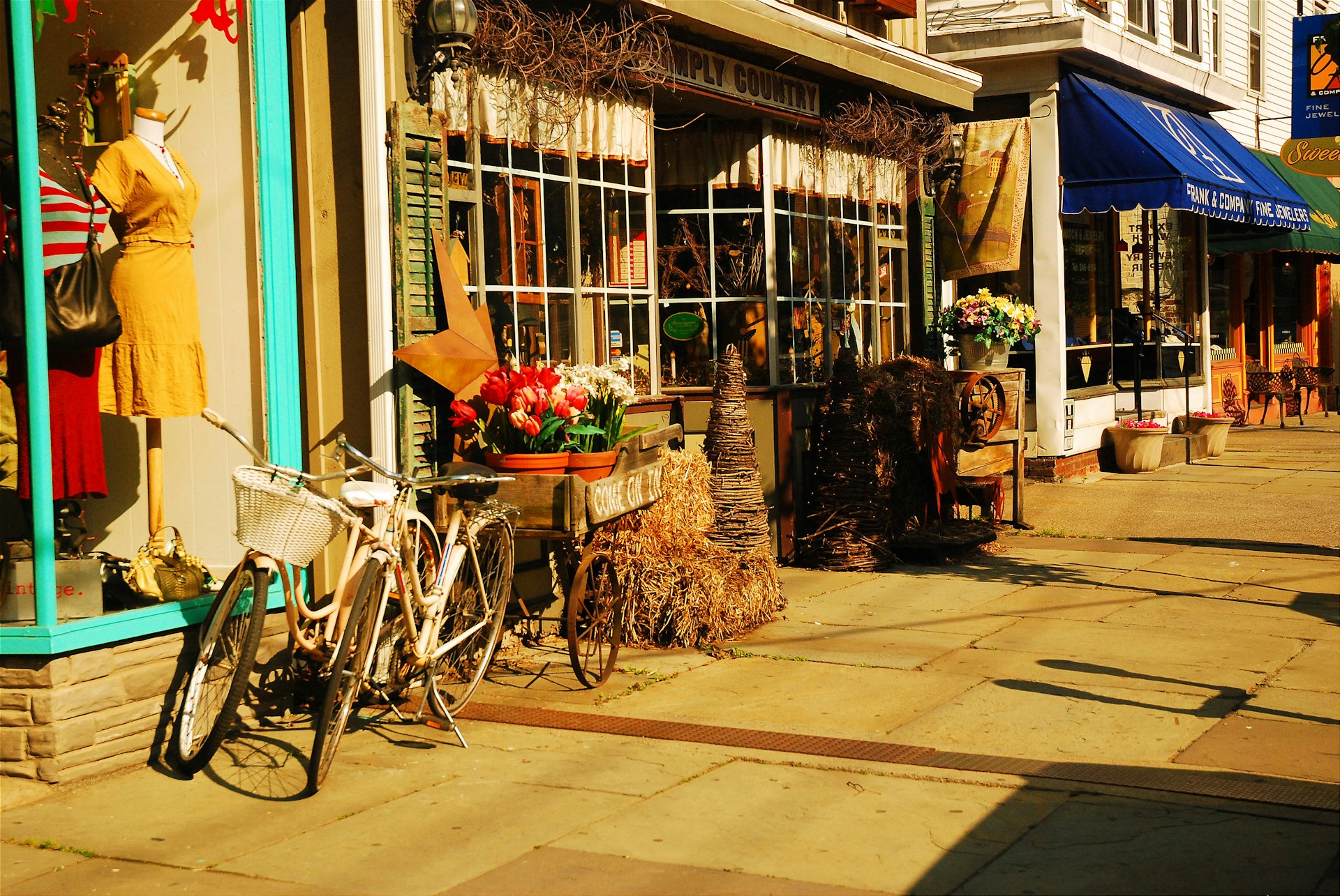 Bicycles in from a boutique store in Saugerties, New York, decorated for the fall season