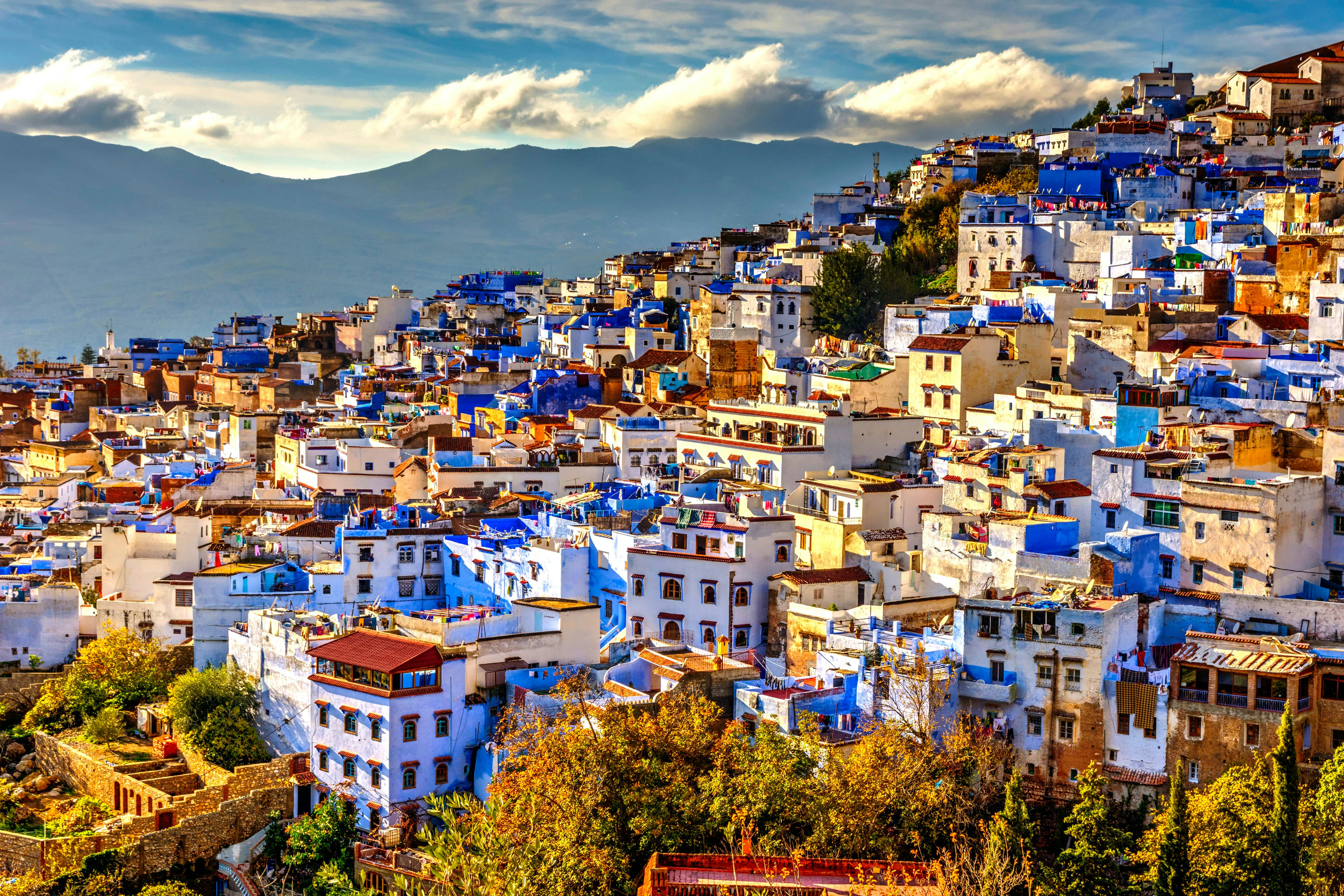 Blue buildings cover the hillside of Chefchaouen