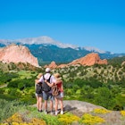 Happy family hiking in the Garden of the Gods, Colorado Springs