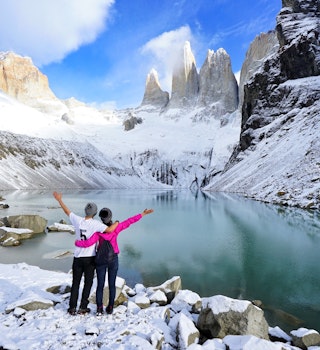 Couple admiring scenery at Parque Nacional Torres del Paine