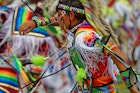BISMARK, NORTH DAKOTA, September 9, 2018 : Young dancer of the 49th annual United Tribes Pow Wow, one large outdoor event that gathers 900 dancers and musicians celebrating Native American culture