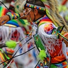 BISMARK, NORTH DAKOTA, September 9, 2018 : Young dancer of the 49th annual United Tribes Pow Wow, one large outdoor event that gathers 900 dancers and musicians celebrating Native American culture