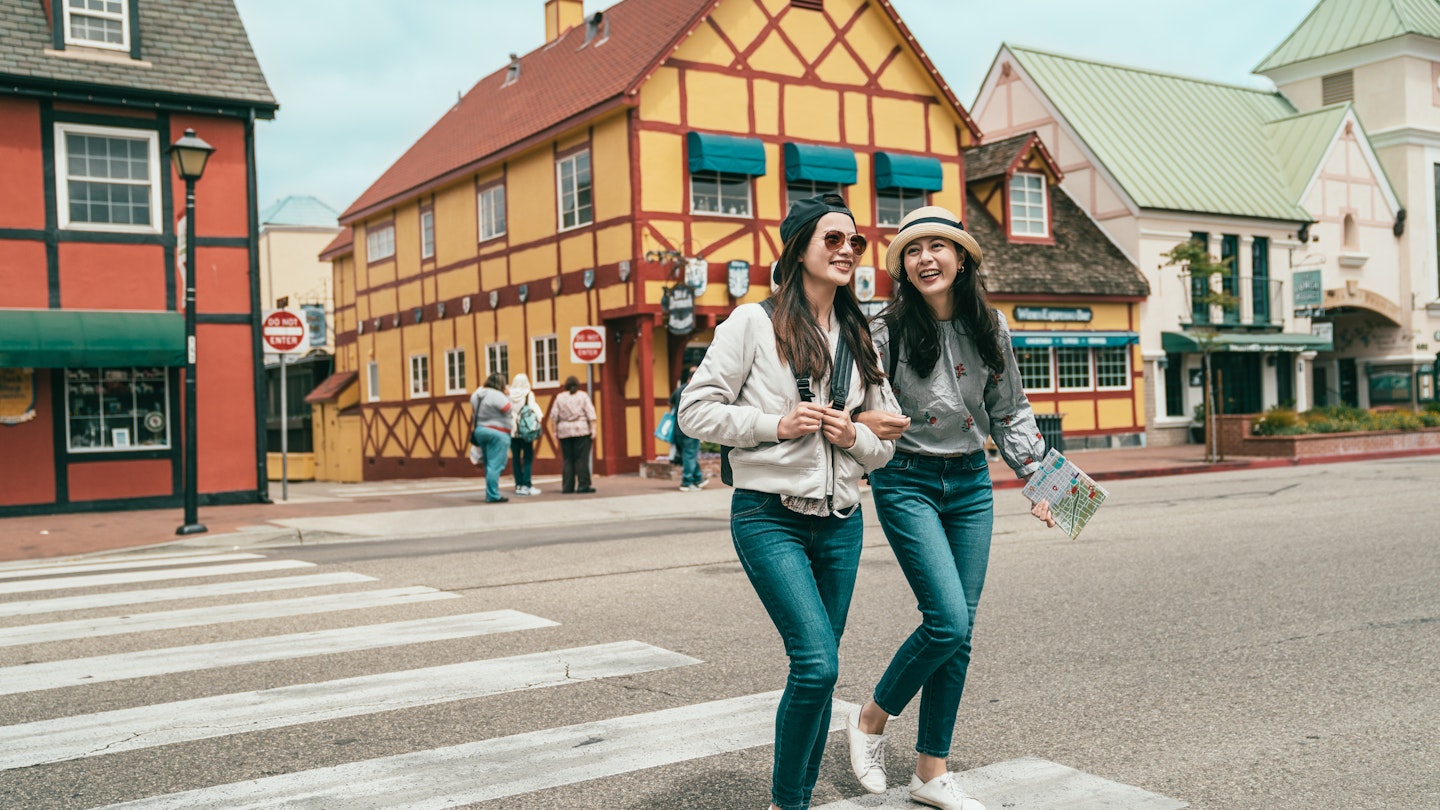 Crossing the street in Solvang, California