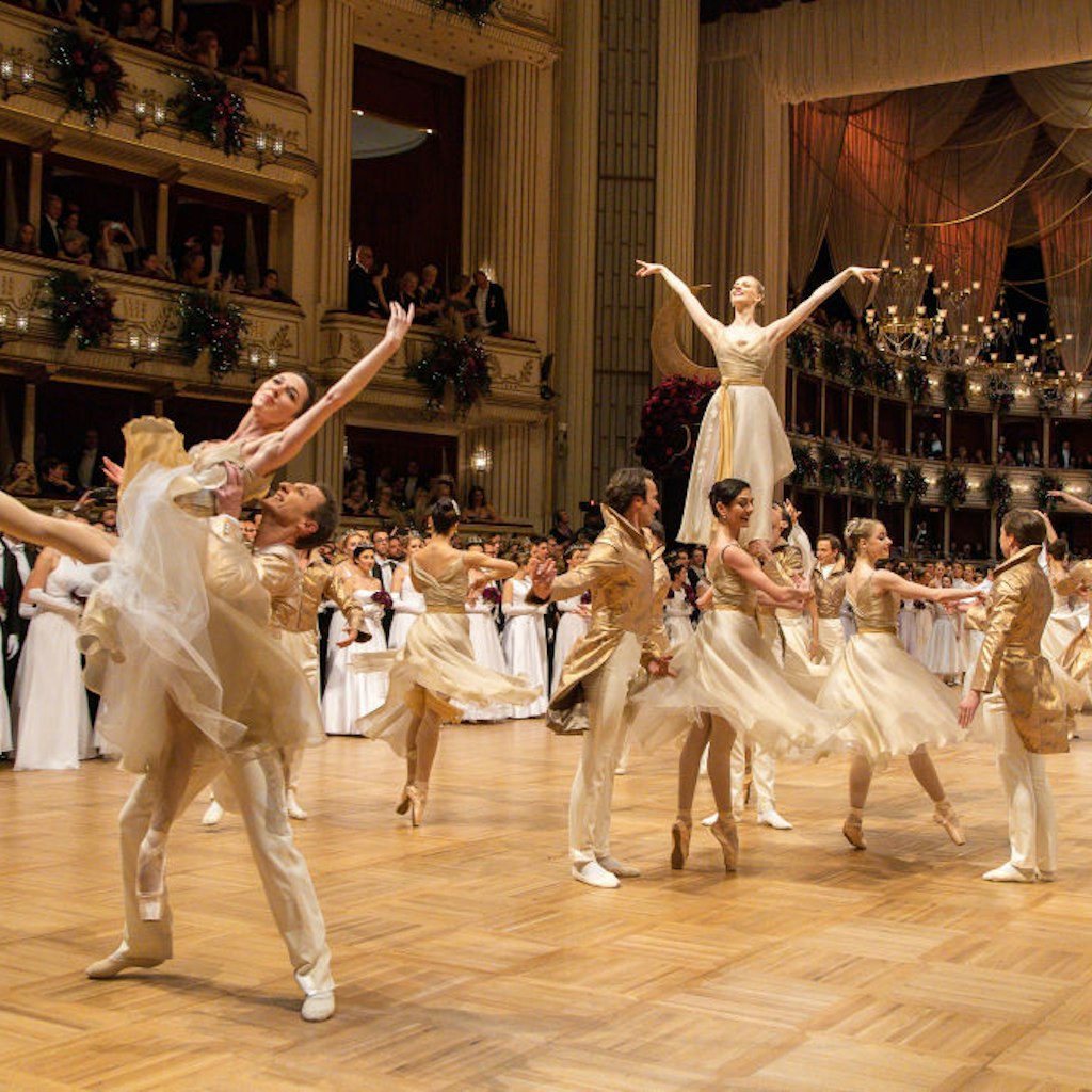 VIENNA, AUSTRIA - FEBRUARY 20: State Opera ballet dancers during the Opera Ball Vienna ( Wiener Opernball ) at Vienna State Opera on February 20, 2020 in Vienna, Austria. (Photo by Chris Hofer/Getty Images)