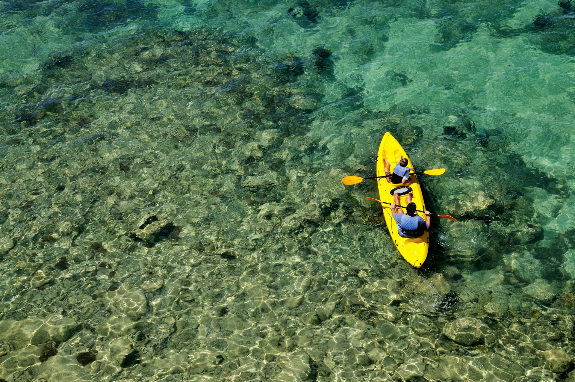 Father and son kayaking at Fort Hamilton, Bermuda