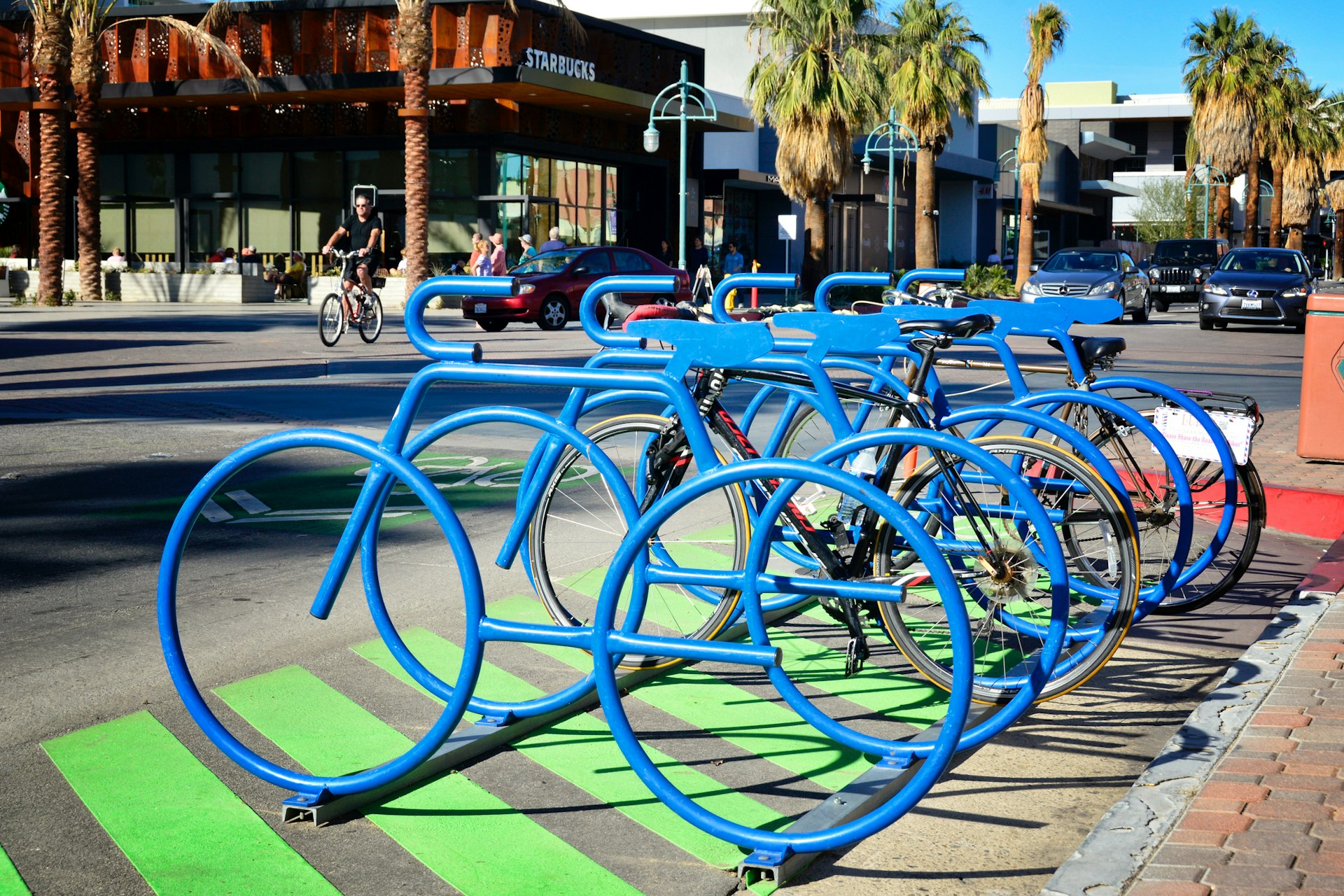 Bicycle rack on North Canyon Road, downtown Palm Springs, California USA