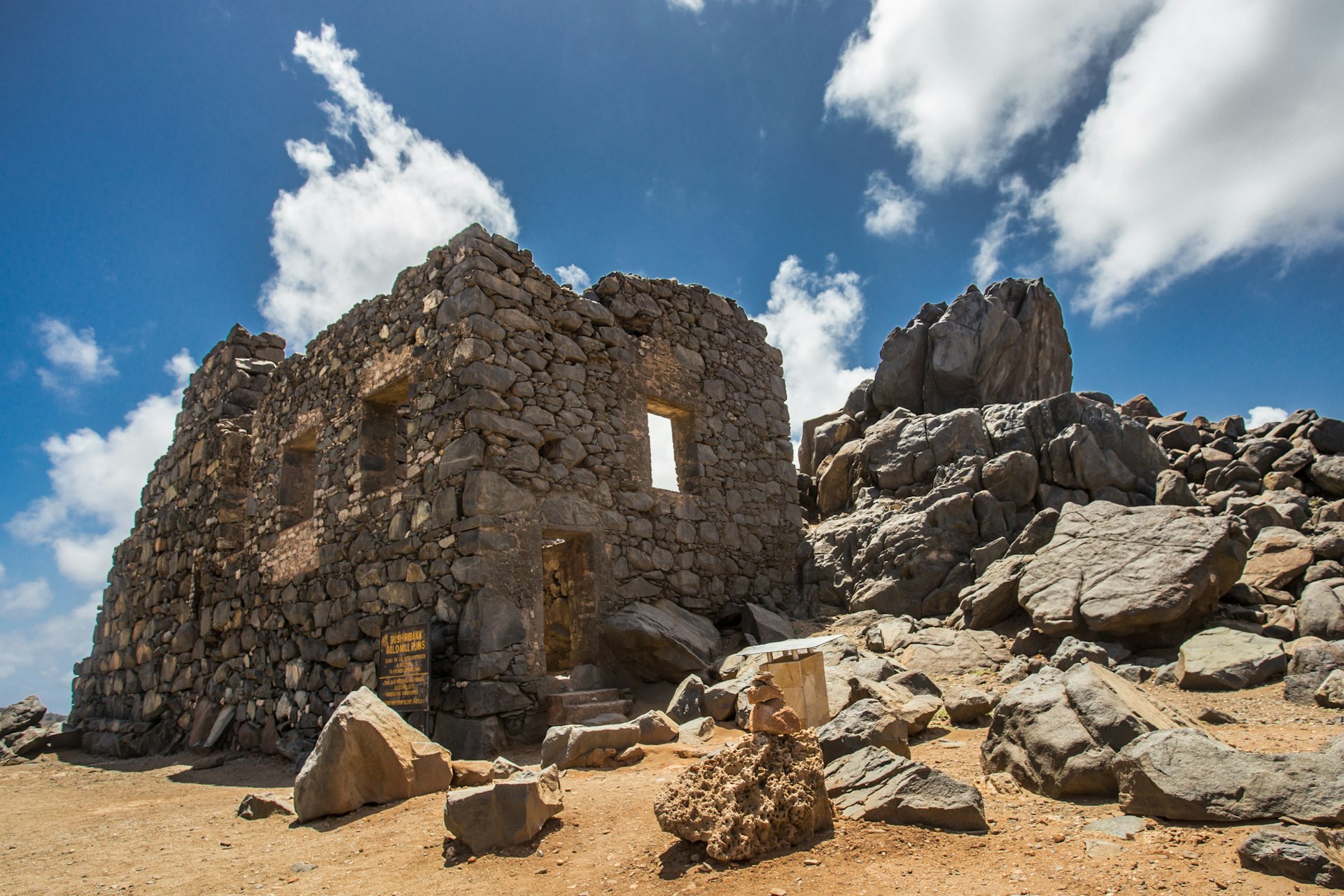 Exterior shot of the ruins of the Bushiribana Gold Mine in Aruba 