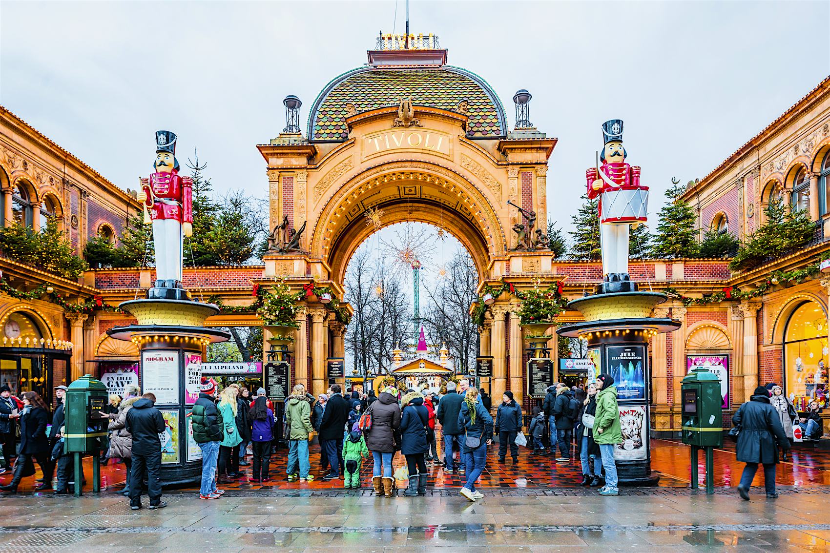 Christmas in Tivoli Gardens, the entrance pavilion with Christmas decorations.
