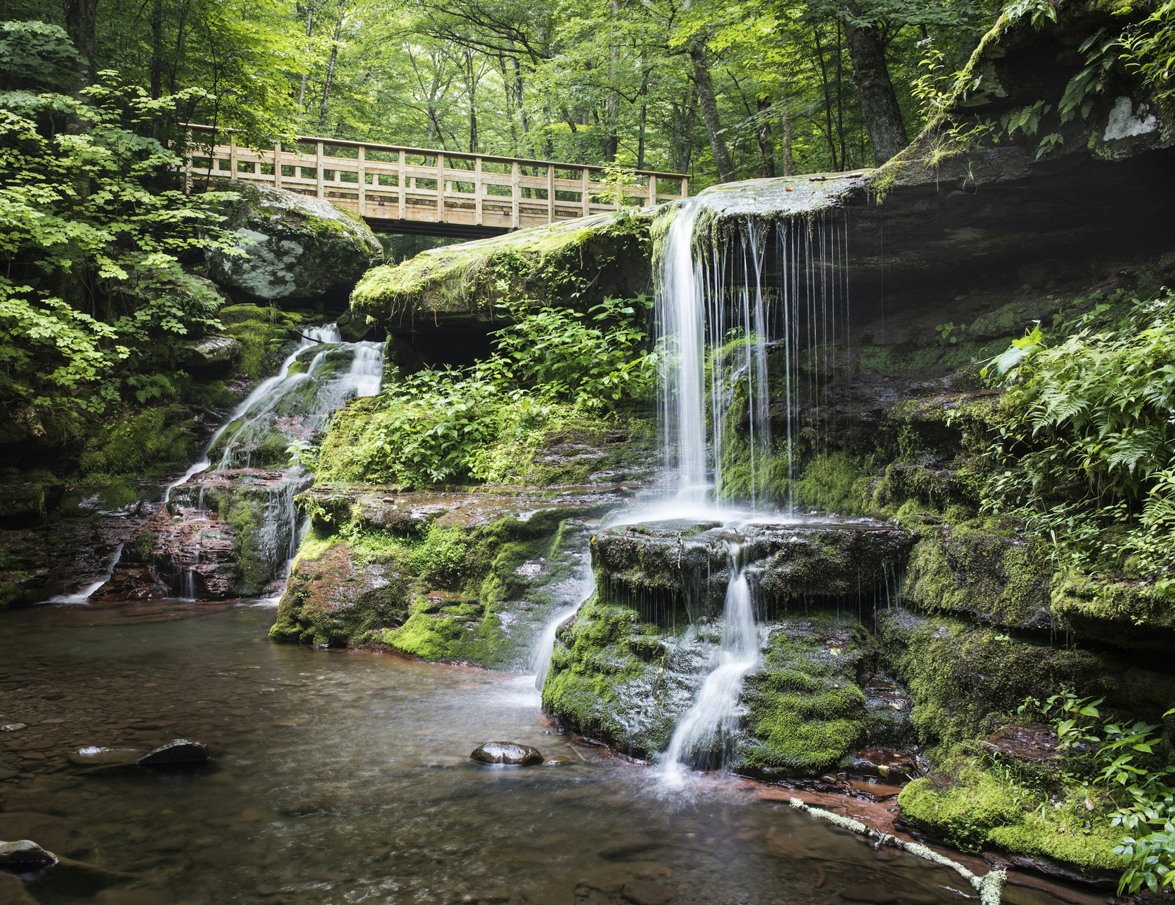 Diamond Notch Falls and Footbridge in the Catskill Mountains