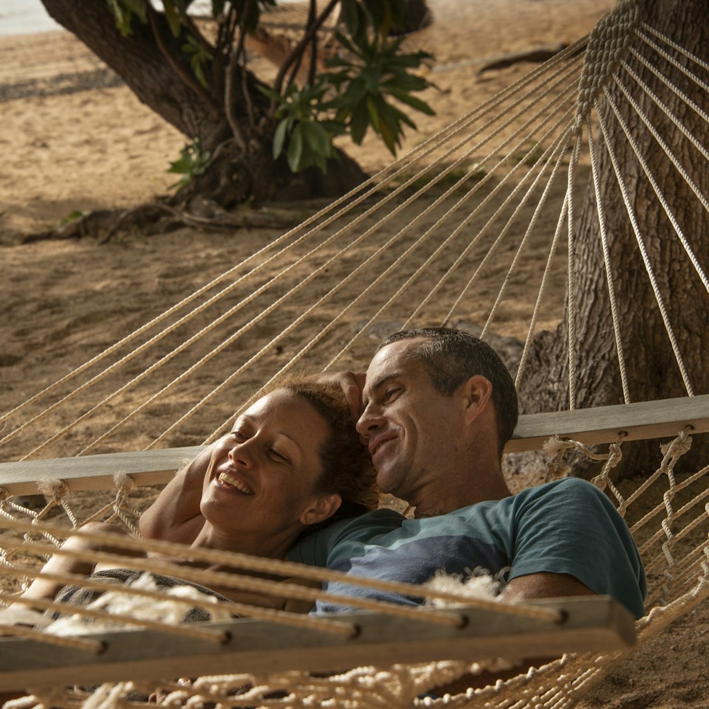 Couple relaxing in Hammock_close up