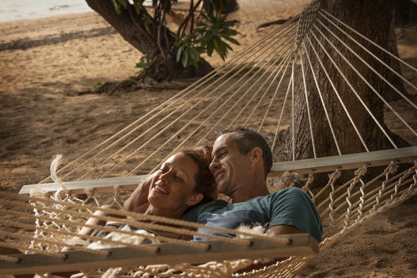 Couple relaxing in Hammock_close up