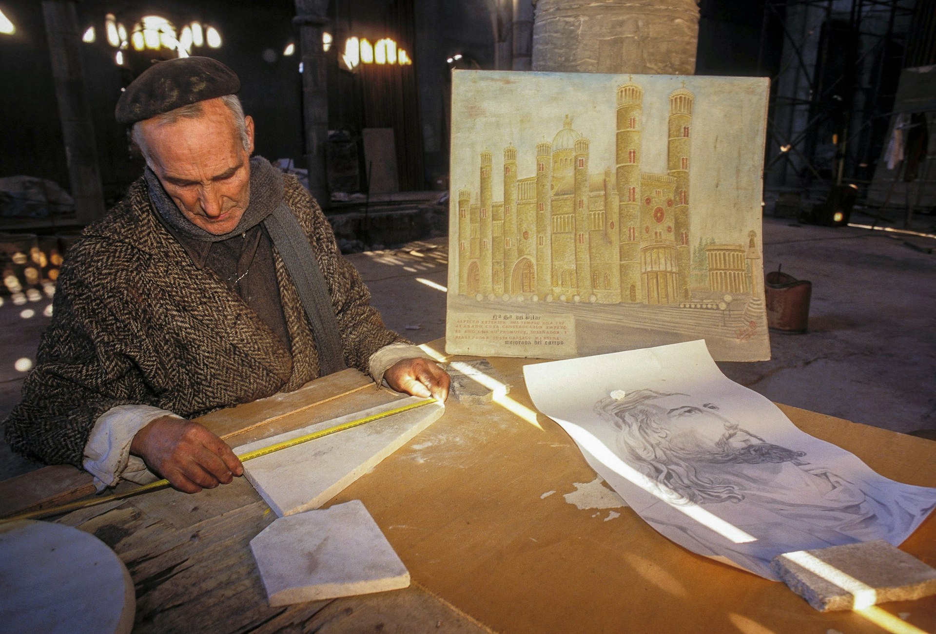 Gallego looking at some of his sketches in 1997