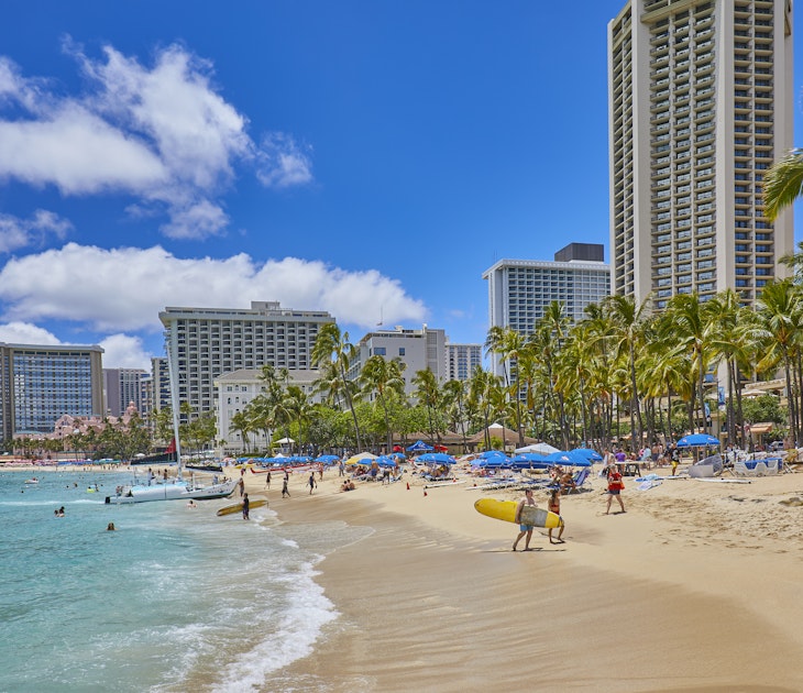 Waikiki Beach and buildings, Honolulu, Oahu, Hawaii, USA