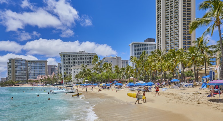 Waikiki Beach and buildings, Honolulu, Oahu, Hawaii, USA