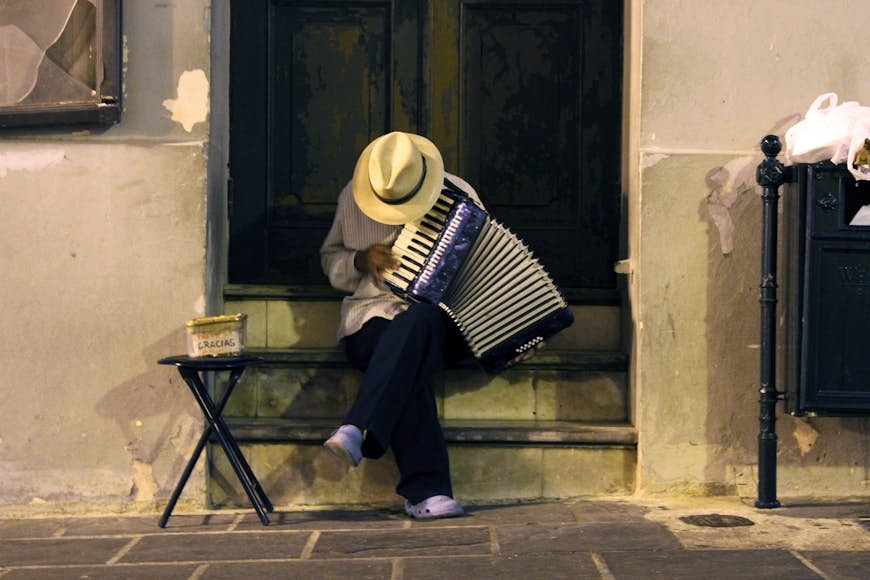 Man playing an accordion in Old San Juan, Puerto Rico