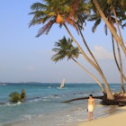 Maldives, Maafushi Island, beach, woman, windsurfers,