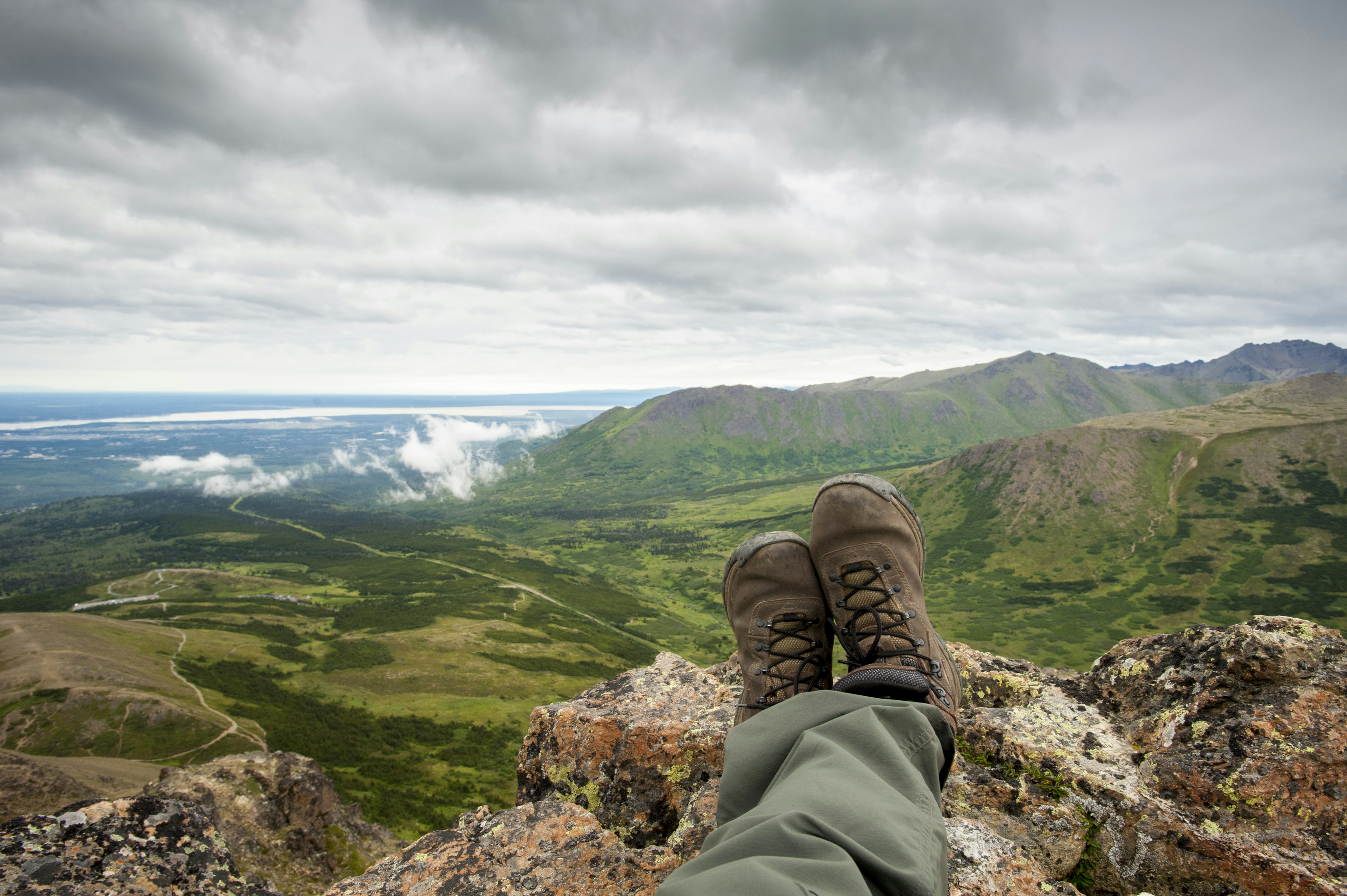 Climbers legs and feet on top of Flat Top Mountain trail, near Anchorage AK, Chugach Mountains.
Climbers legs and feet on top of Flat Top Mountain trail, near Anchorage AK, Chugach Mountains.. (Photo by: Edwin Remsburg/VW Pics via Getty Images)