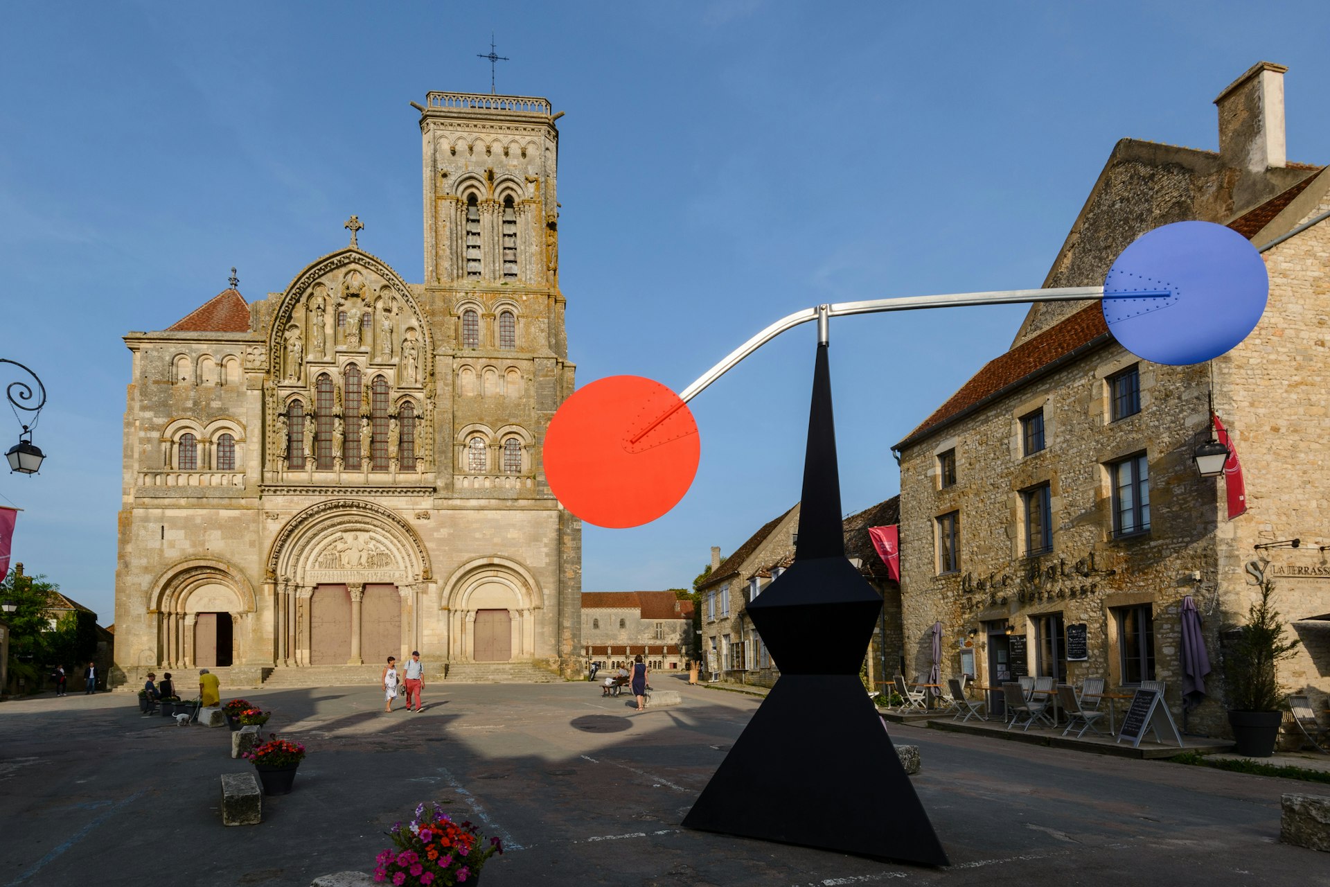 Moving sculpture by Calder on the Vezelay Abbey forecourt, Yonne, Burgundy France