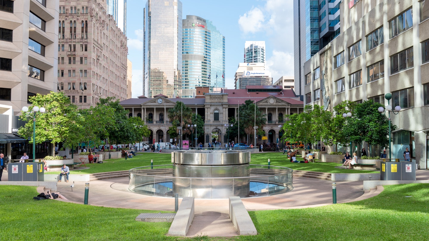 Post Office Square in Brisbane which is a popular location for people to relax and meet.  People are clearly visible