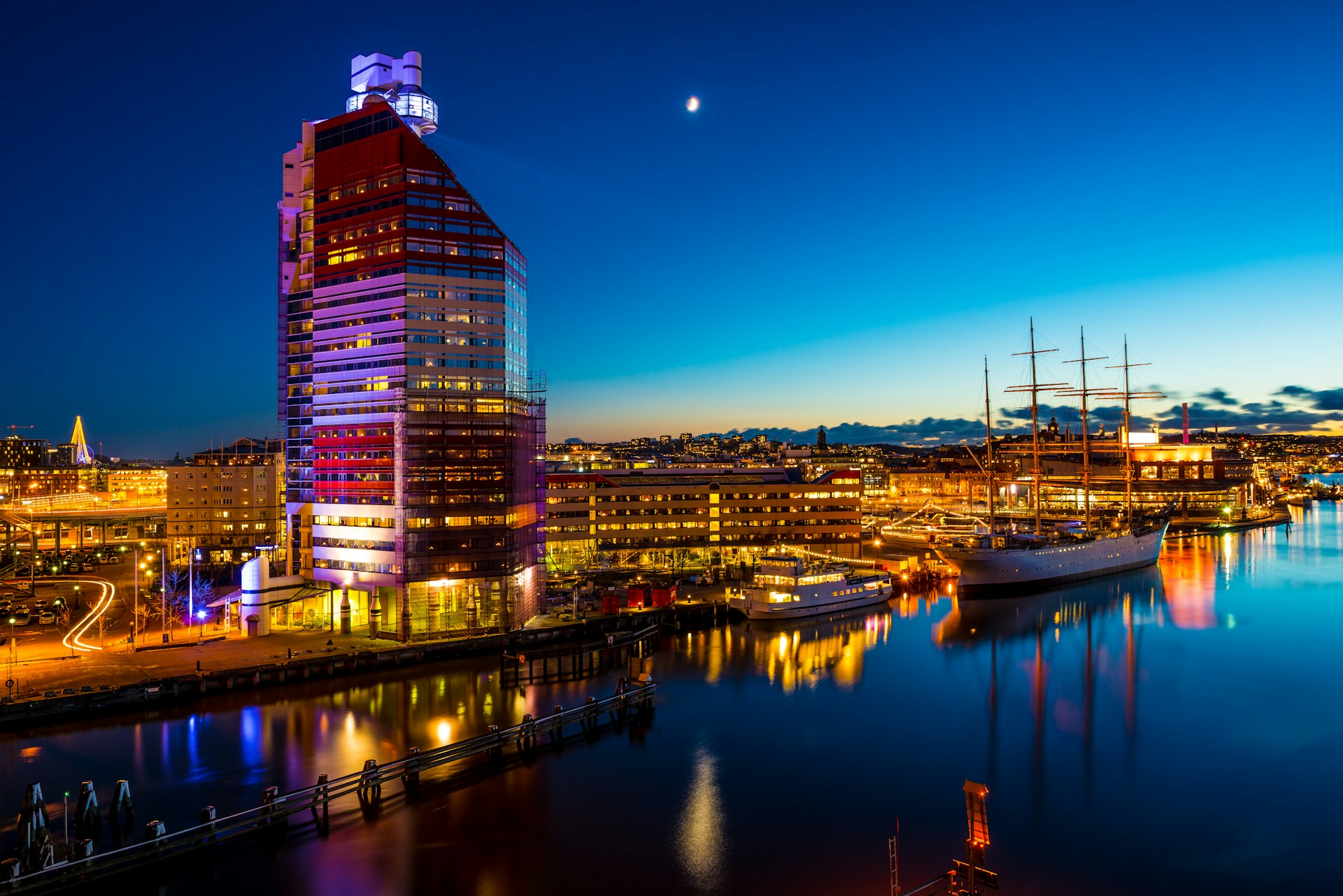 Gothenburg / Göteborg city in the dusk light with buildings in Sweden