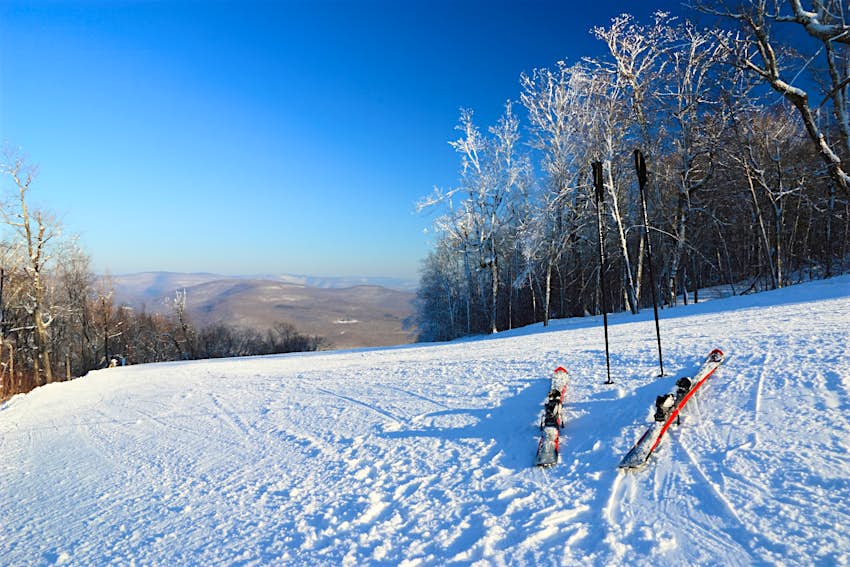 The ski slope awaits you at the top of a slope in the Catskills