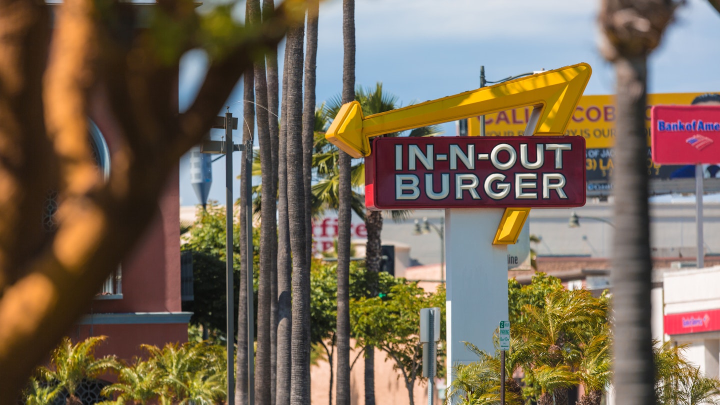 Los Angeles CA - September, 28 2019: In-N-Out Burger, Inc. is a regional chain of fast food restaurants with locations primarily in the American Southwest and Pacific coast. The chain is currently headquartered in Irvine, California. In-N-Out Burger has slowly expanded outside Southern California into the rest of California, as well as into Arizona, Nevada, Utah, Texas and recently Oregon.