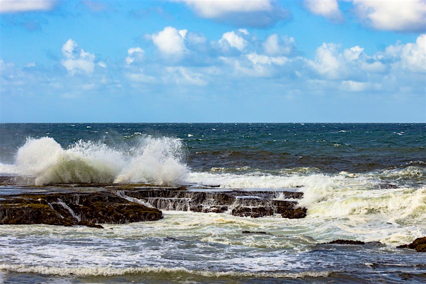 Waves breaking on rocks at Little Bay in St Lucy Parish, Barbados