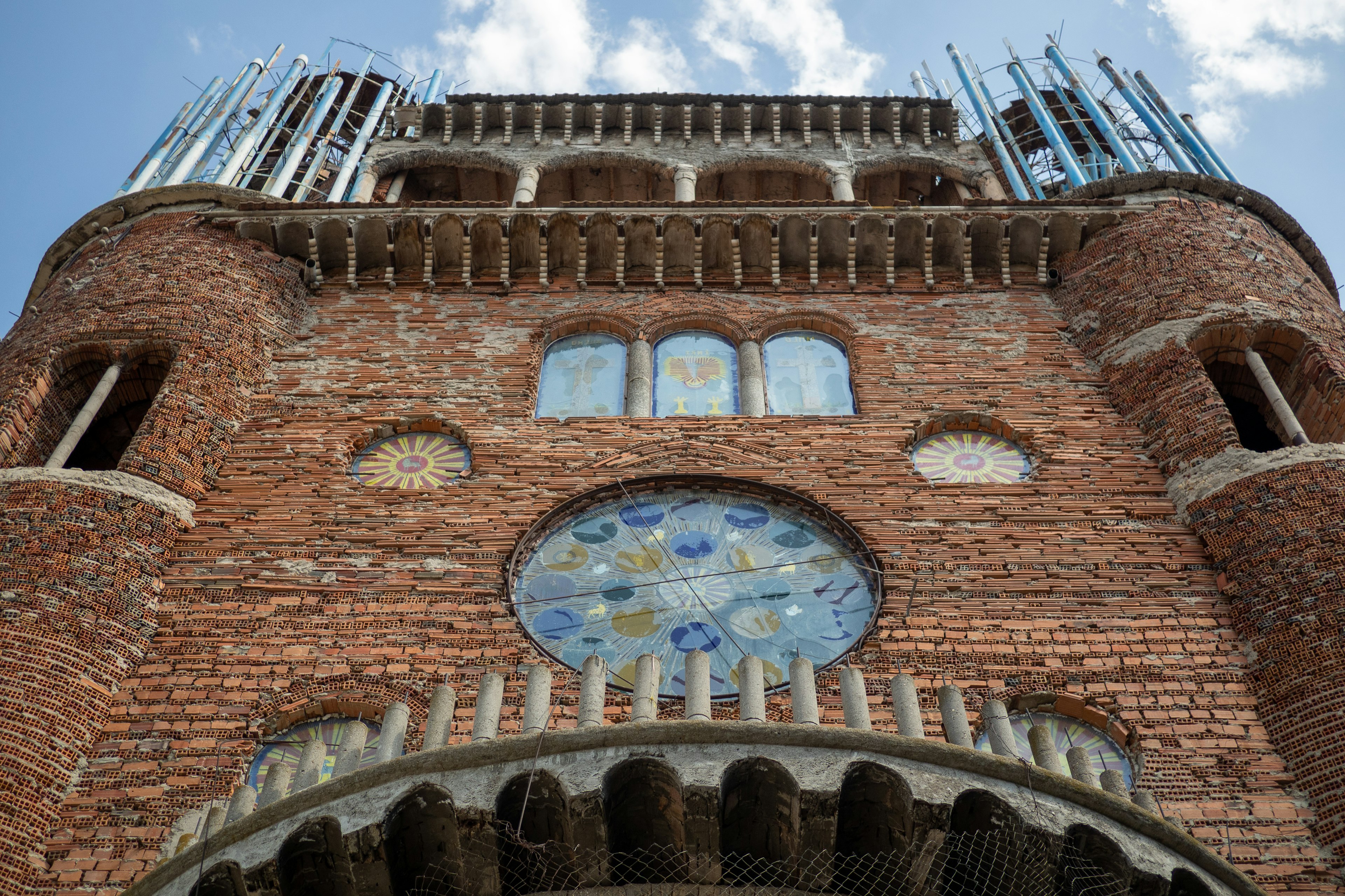 The exterior of the cathedral, which is mostly made of recycled bricks