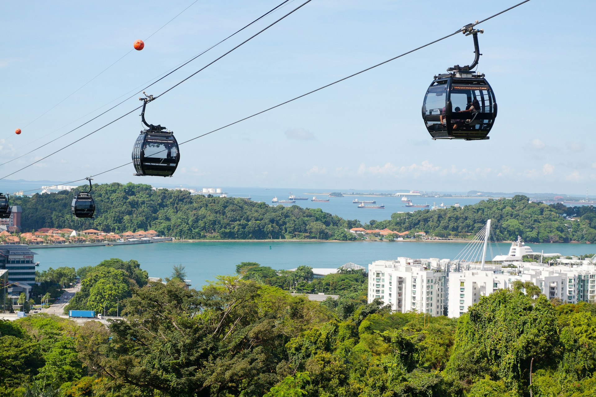 Overhead cable cars at Mount Faber in Singapore