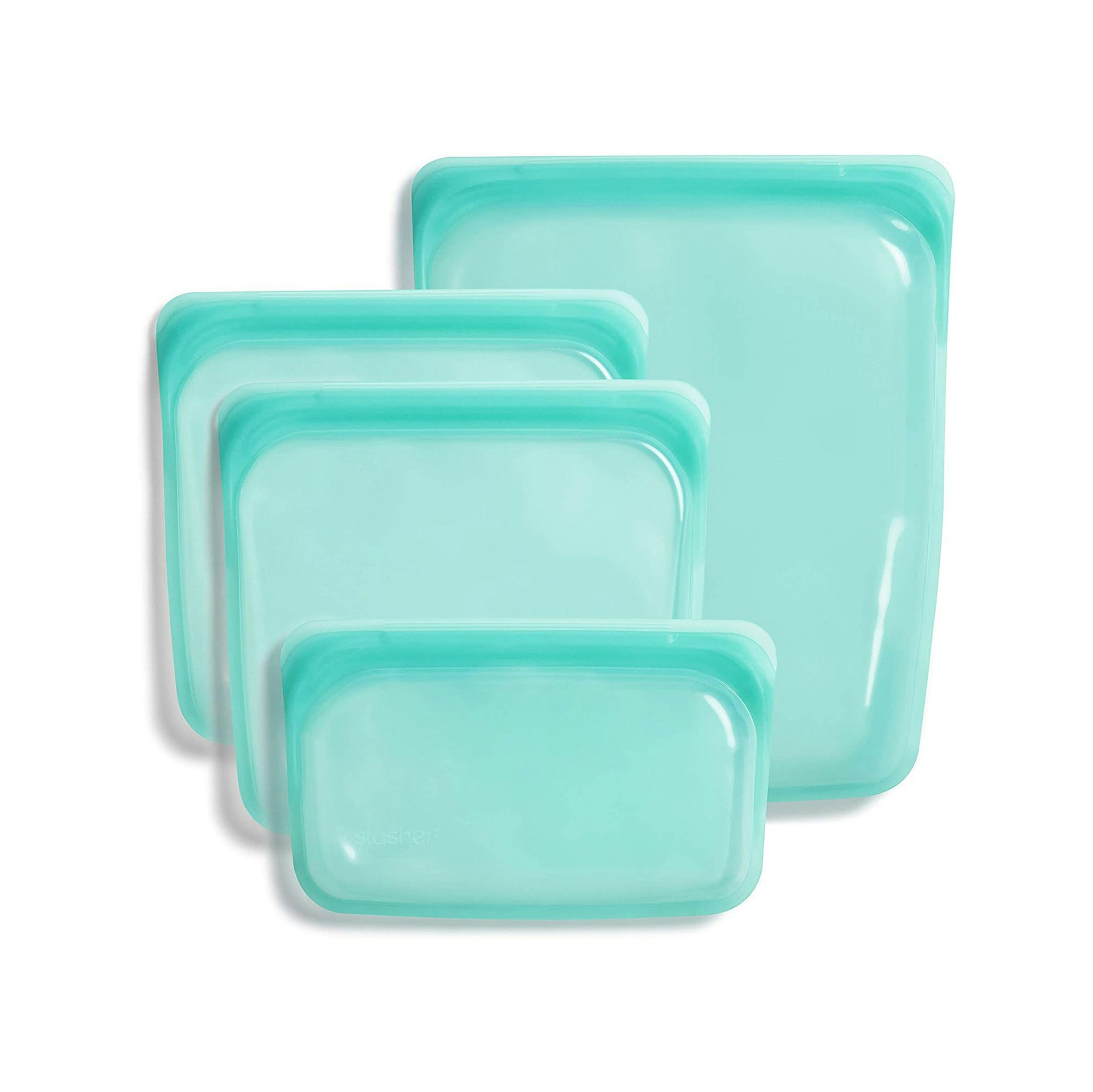 Stasher's platinum silicone food-grade reusable storage bag in mint green