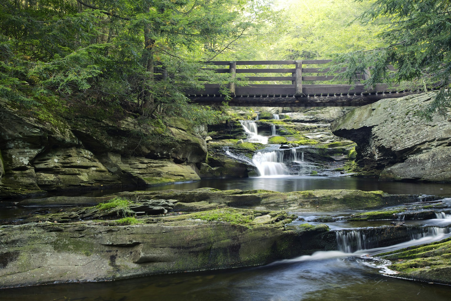 Bridge Over Vernooy Kill Falls Waterfall in Catskill Mountains
