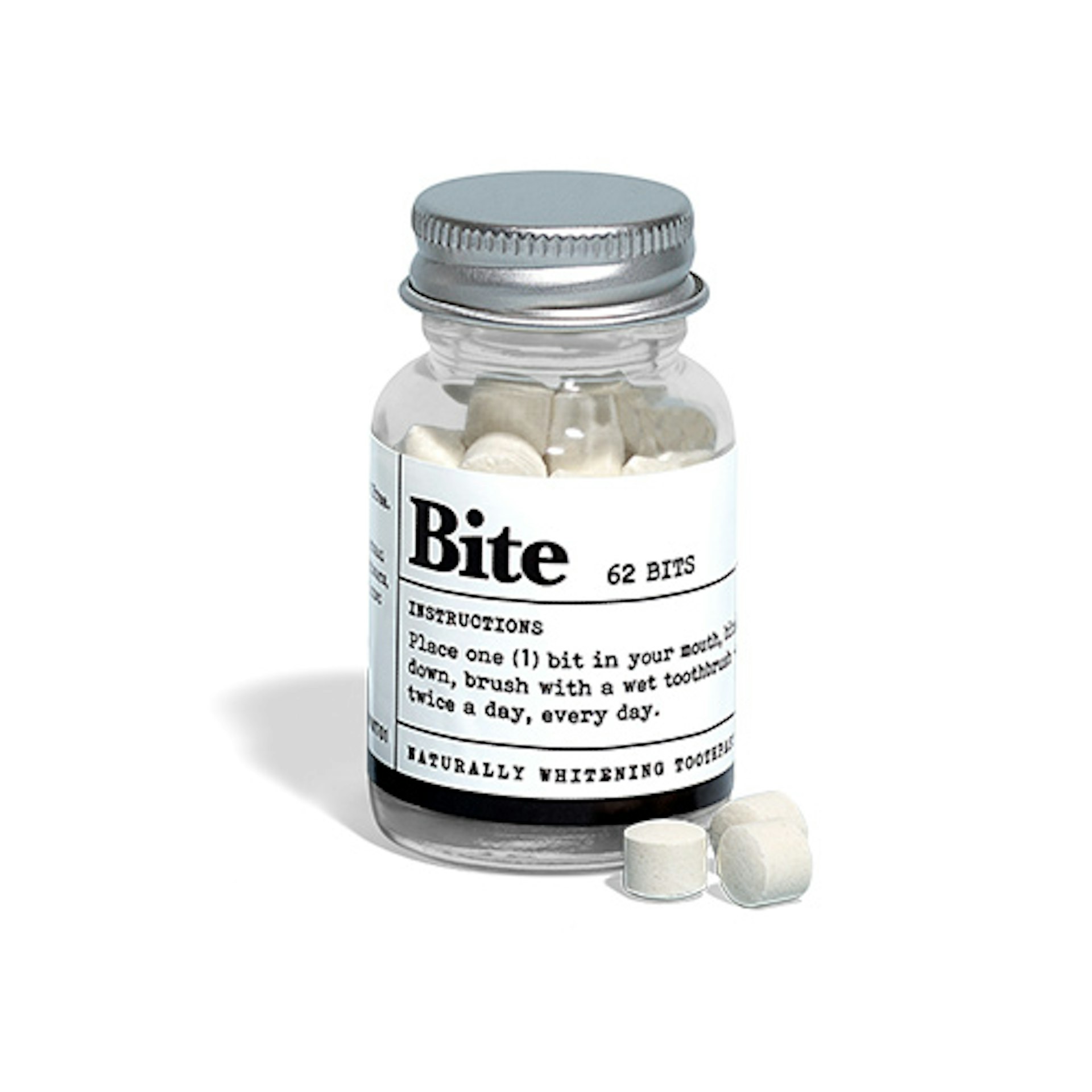 A bottle of Bite toothpaste tablets