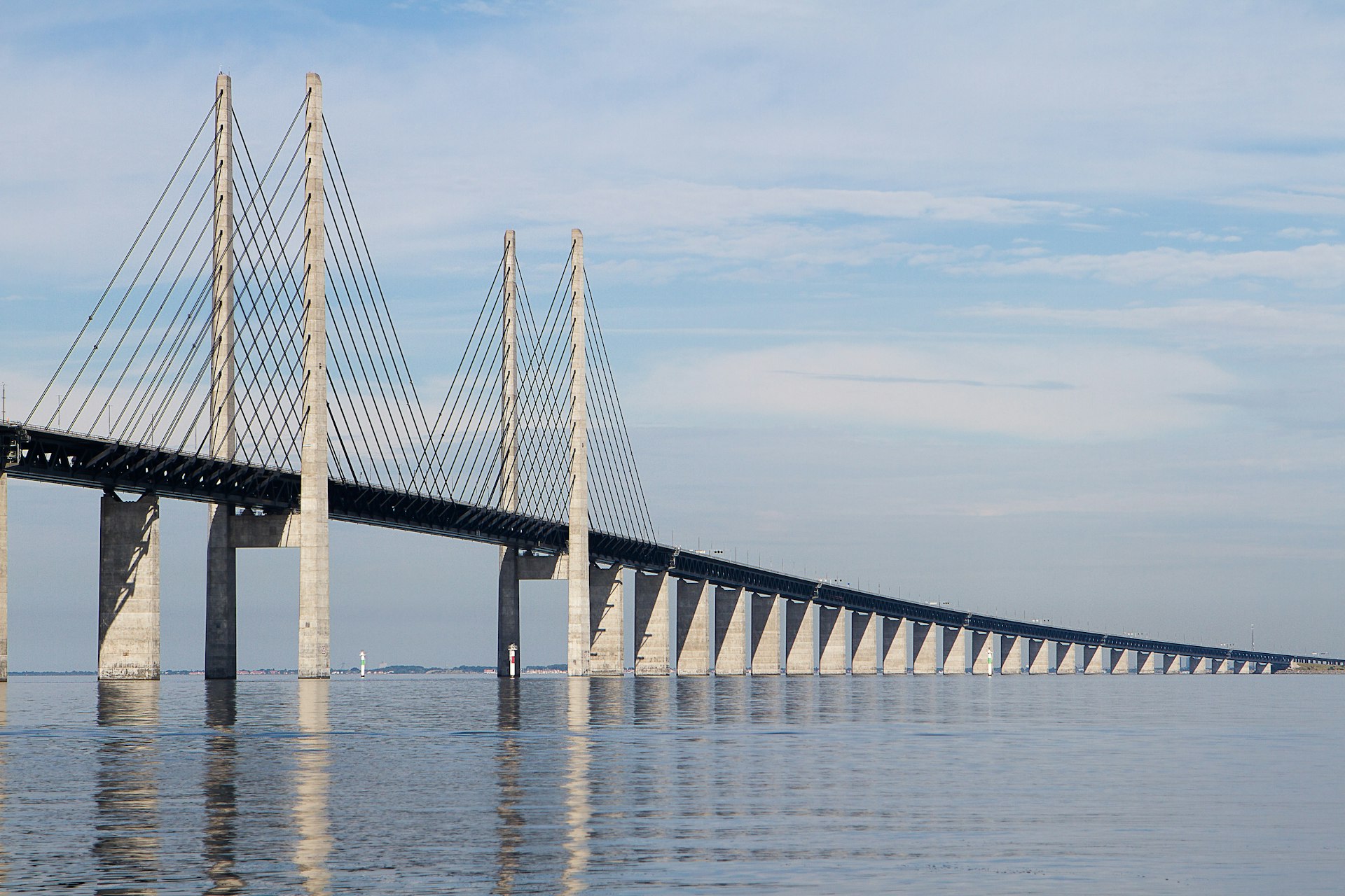Öresund Bridge is a combined railway and motorway bridge across the Oresund strait between Malmo and Copenhagen