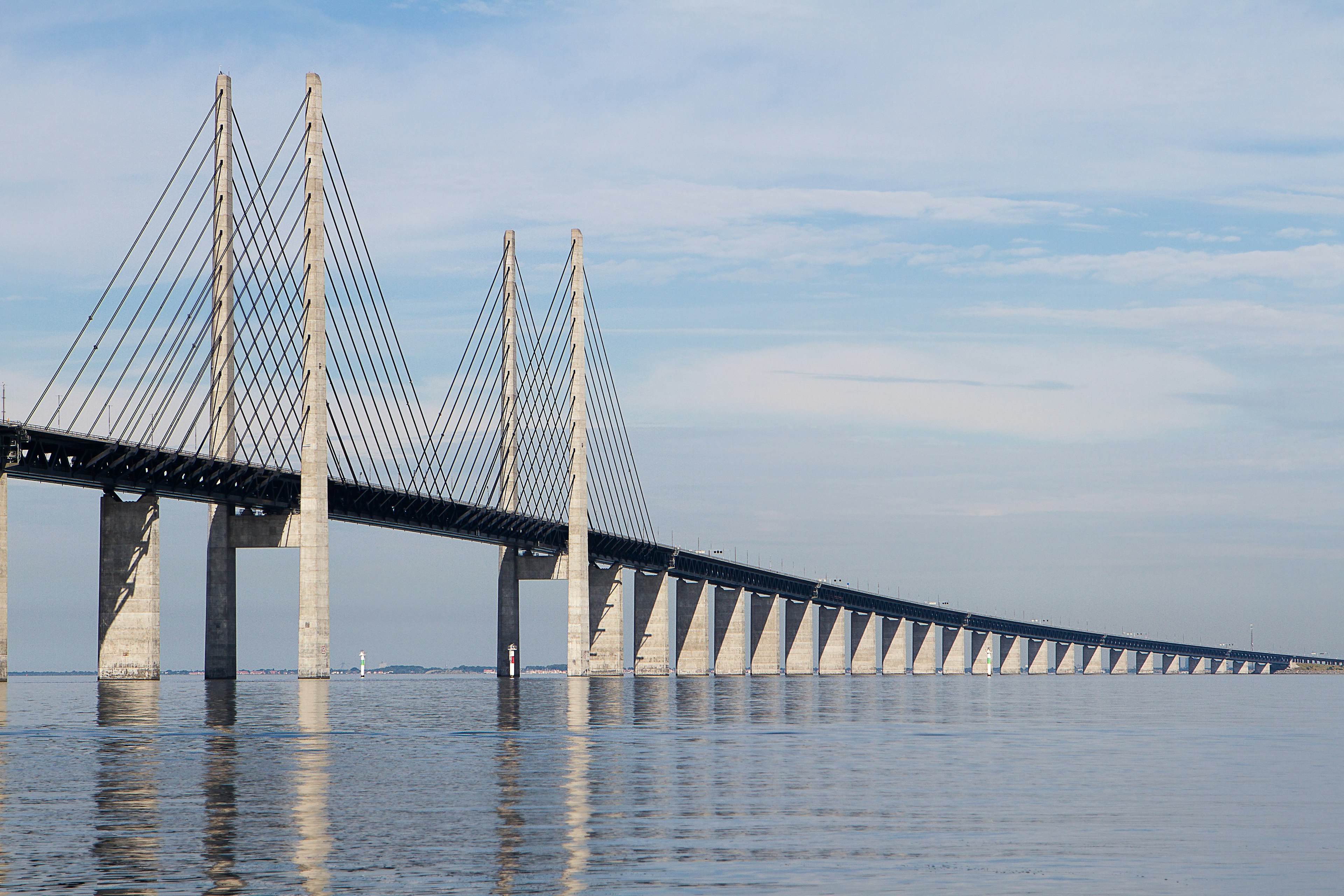 Öresund Bridge is a combined railway and motorway bridge across the Oresund strait between Malmo and Copenhagen