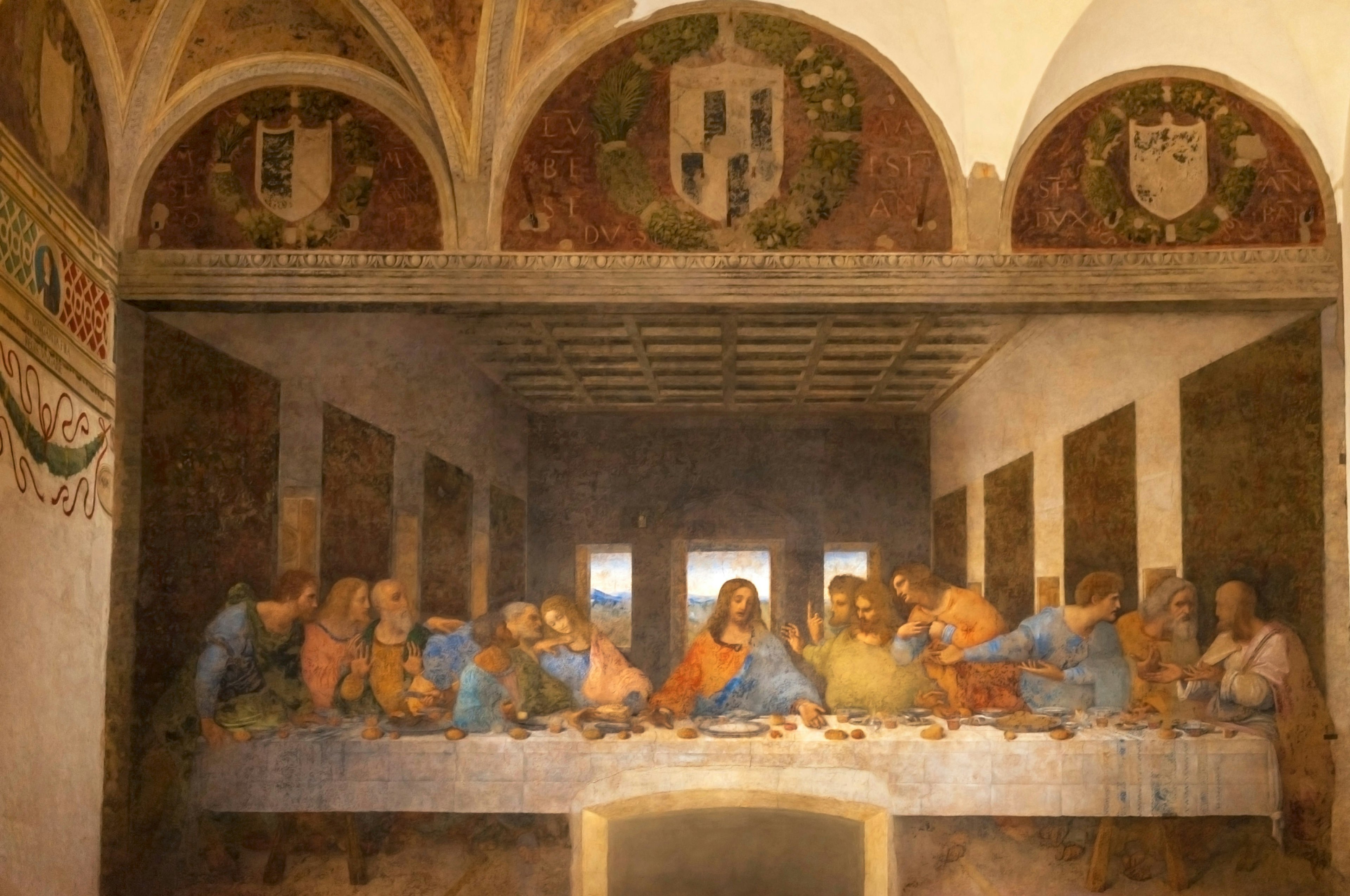 Picture is of the Last Supper masterpiece by Leonardo da Vinci in Santa Maria delle Grazie church