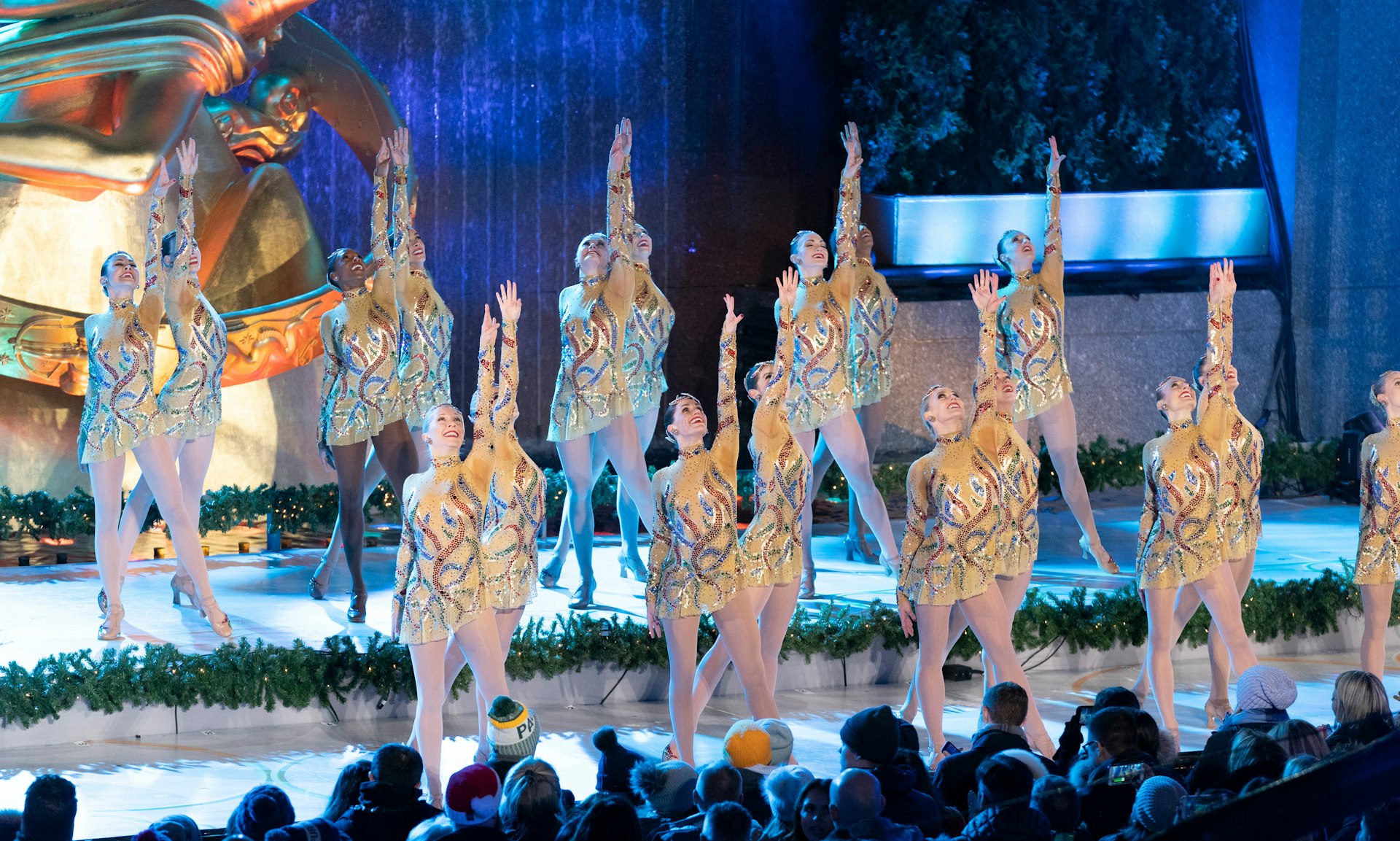 Radio City's Rockettes performing in sparkly costumes