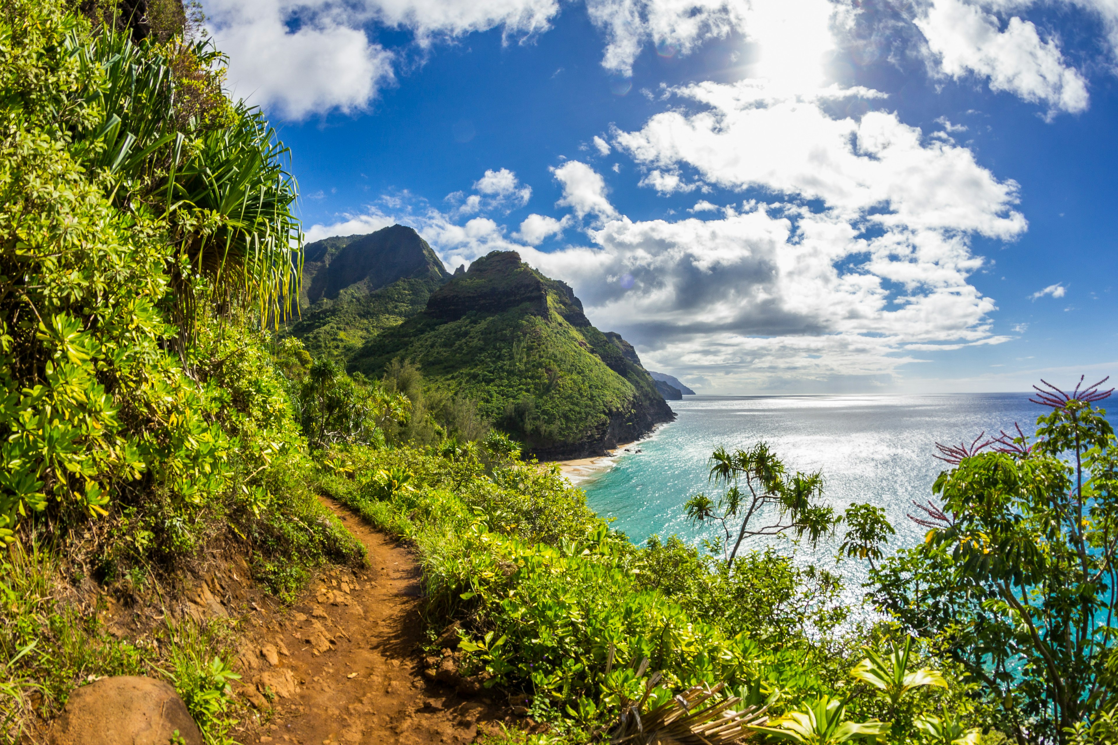 Red dirt track on the Na pali coast - Kalalau trail - Hawaii