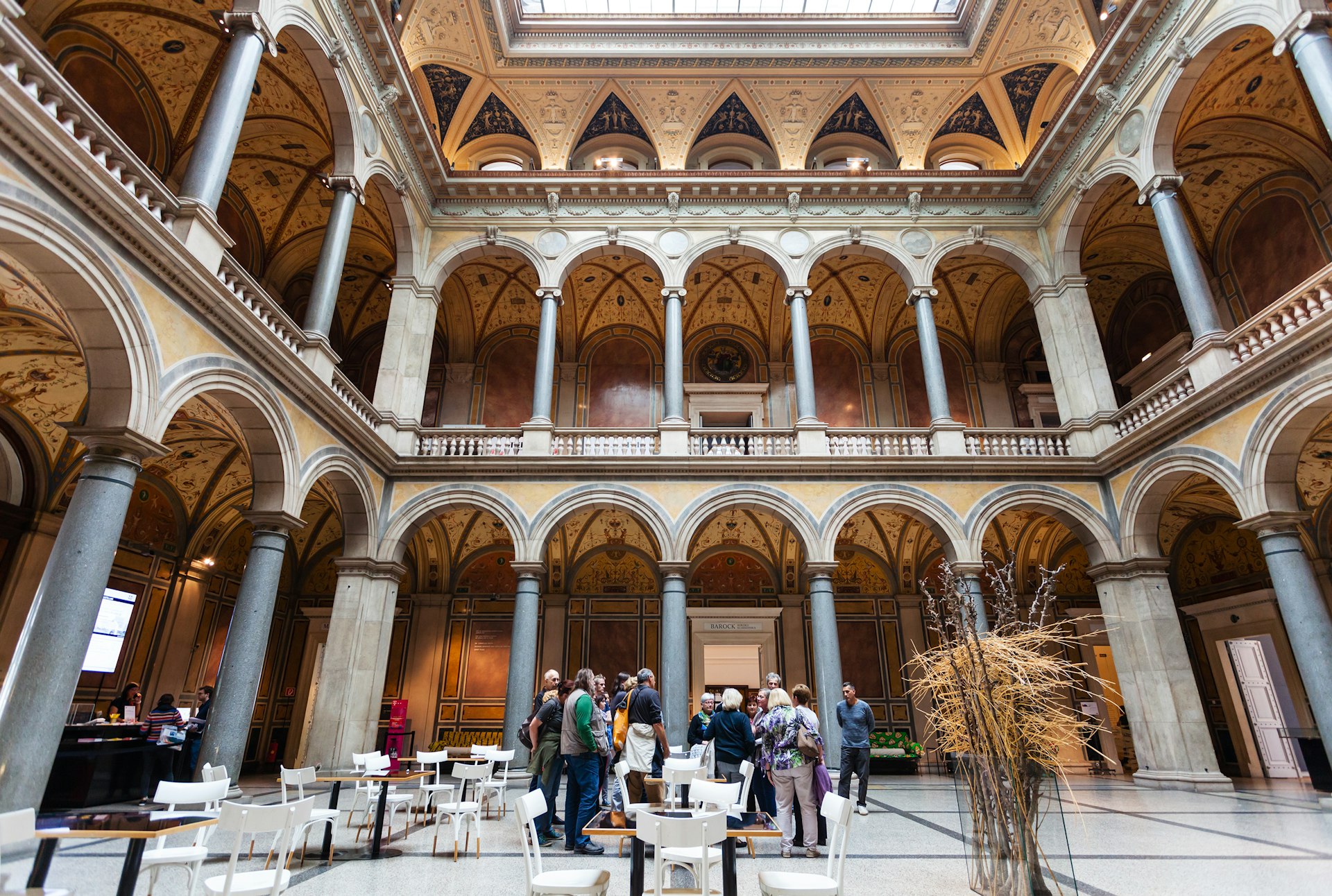 Visitors in the courtyard of MAK, a museum in Vienna