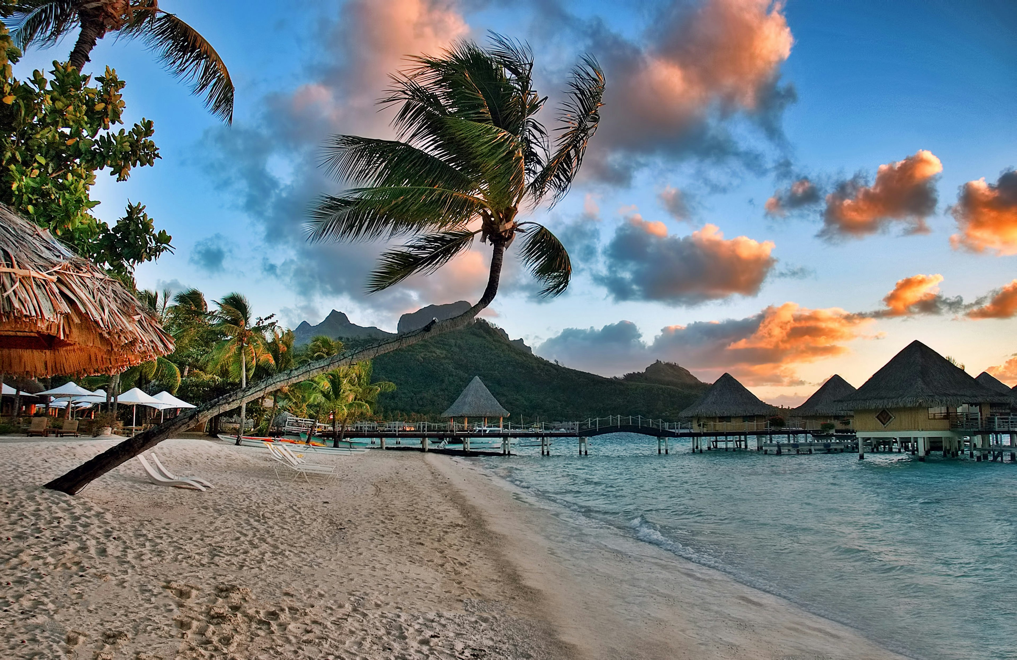 A beautiful Bora Bora island beach at sunrise.