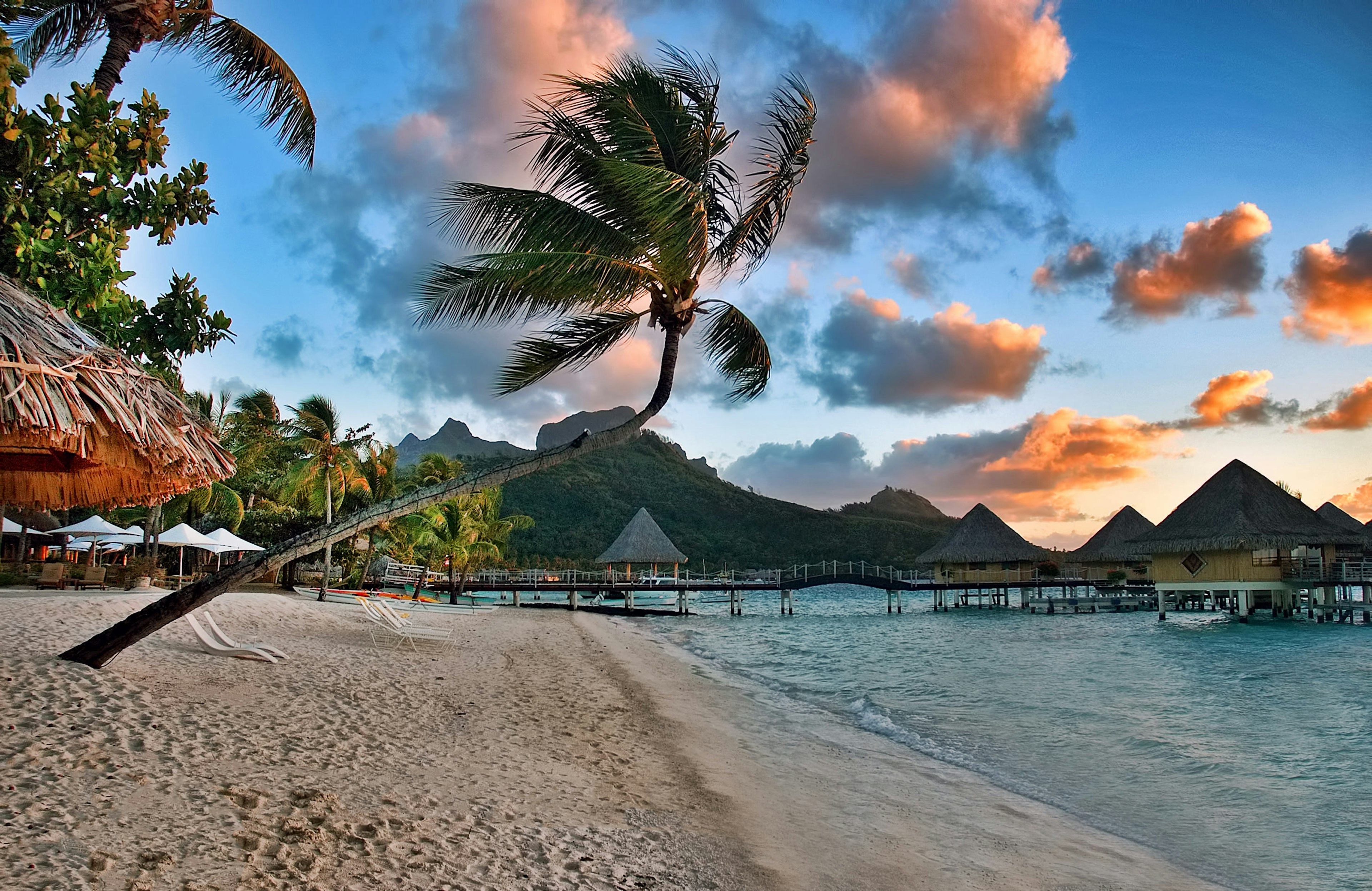 A beautiful Bora Bora island beach at sunrise