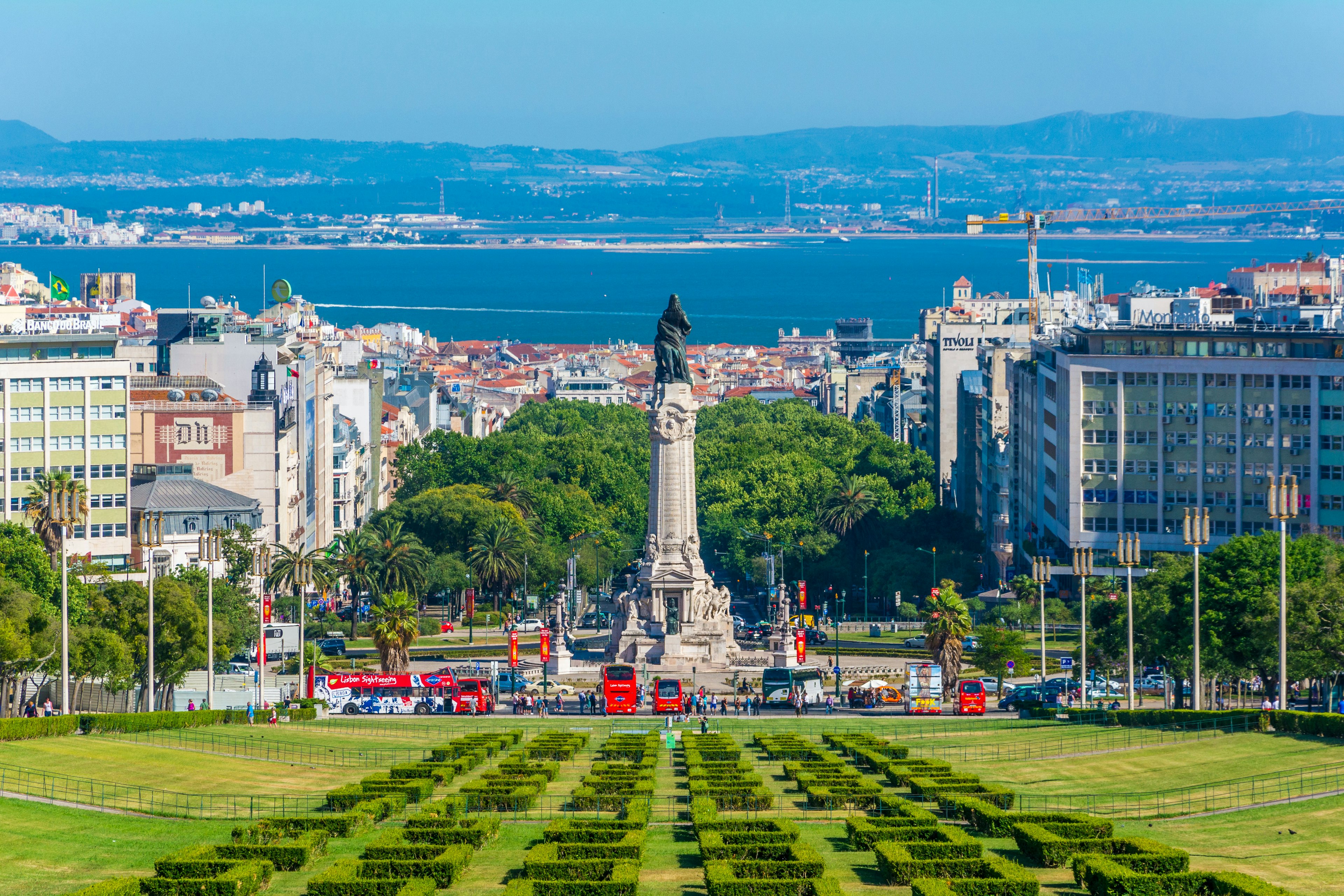 Lush manicured gardens at Parque Eduardo VII in Lisbon, Portugal