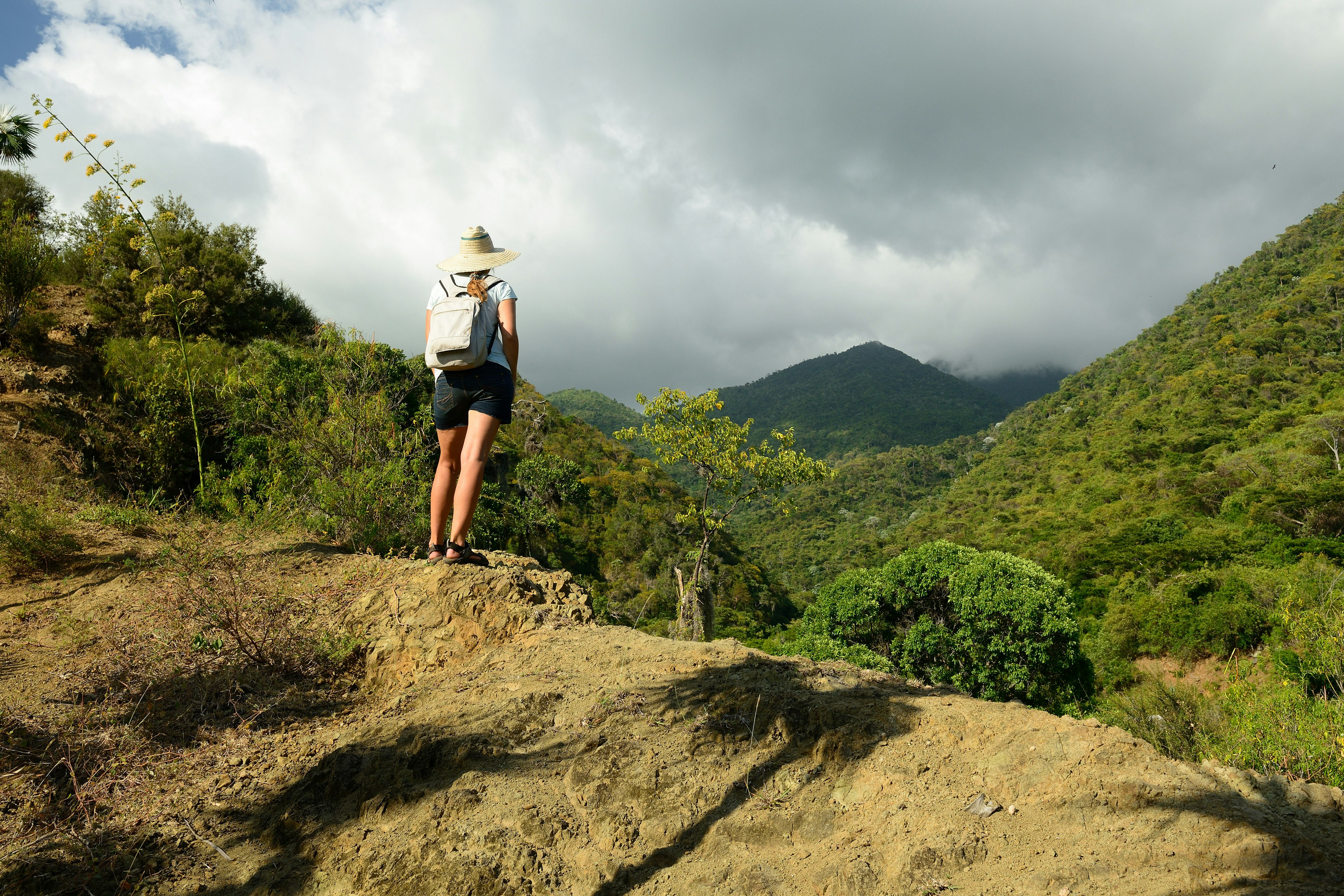 Tourist on a trail to Pico Turquino mountain in Cuba