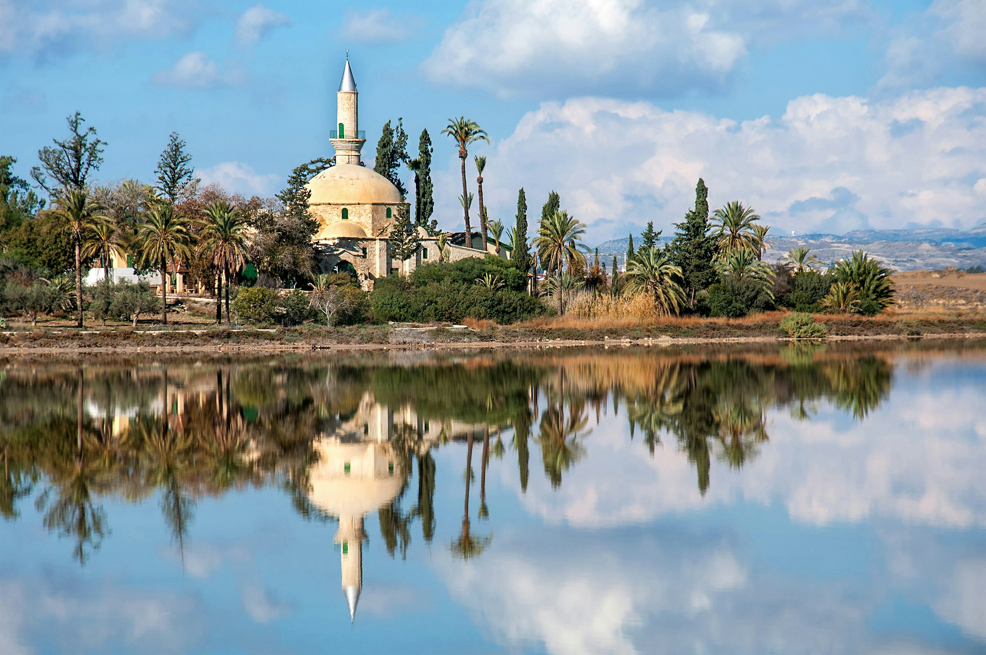 Hala Sultan Tekkesi reflected in the Larnaka Salt Lake