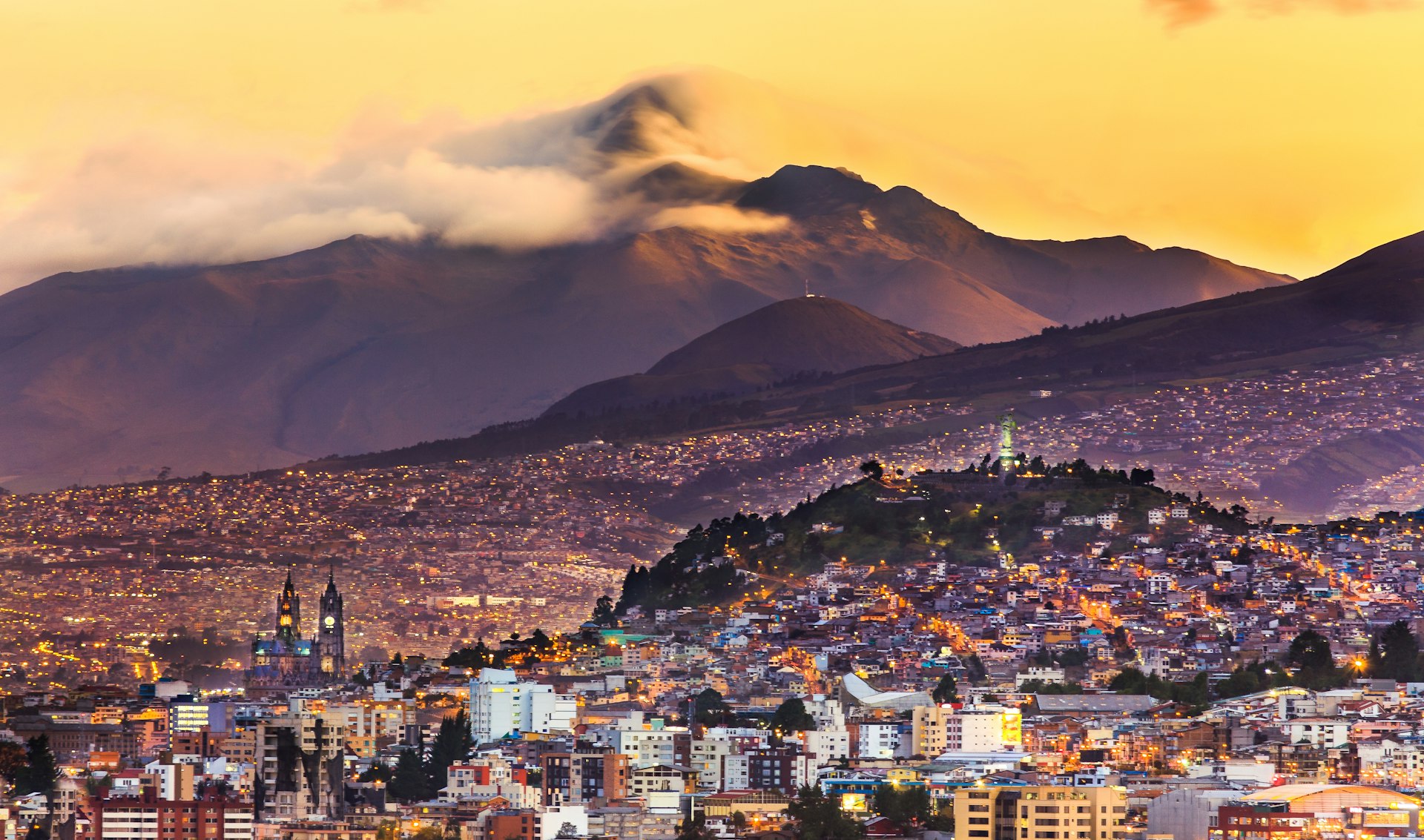 Quito cityscape at sunset